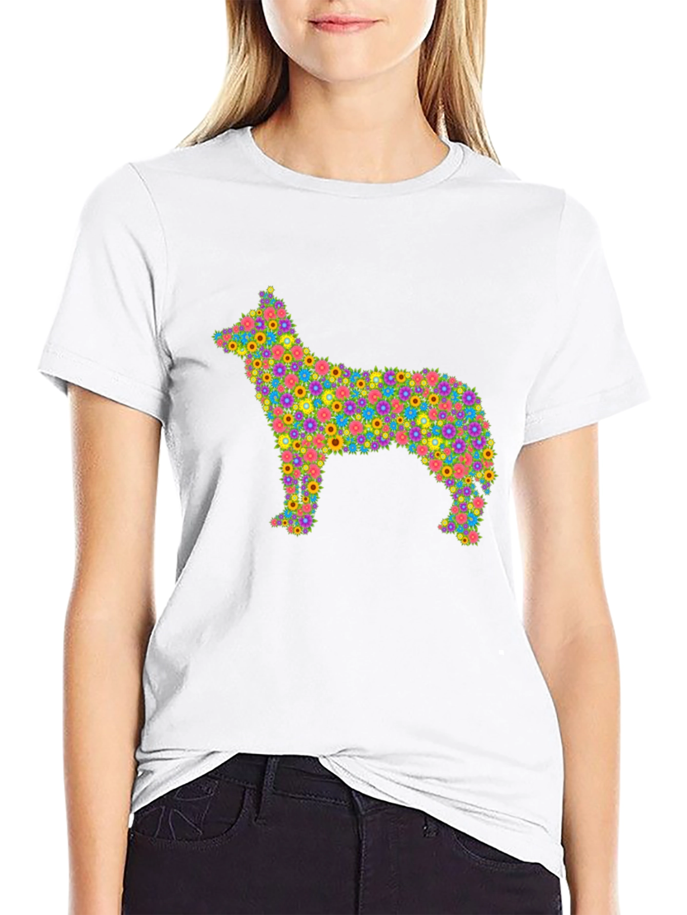 Black Floral Dog T-Shirt - Unique Colorful Design view 9