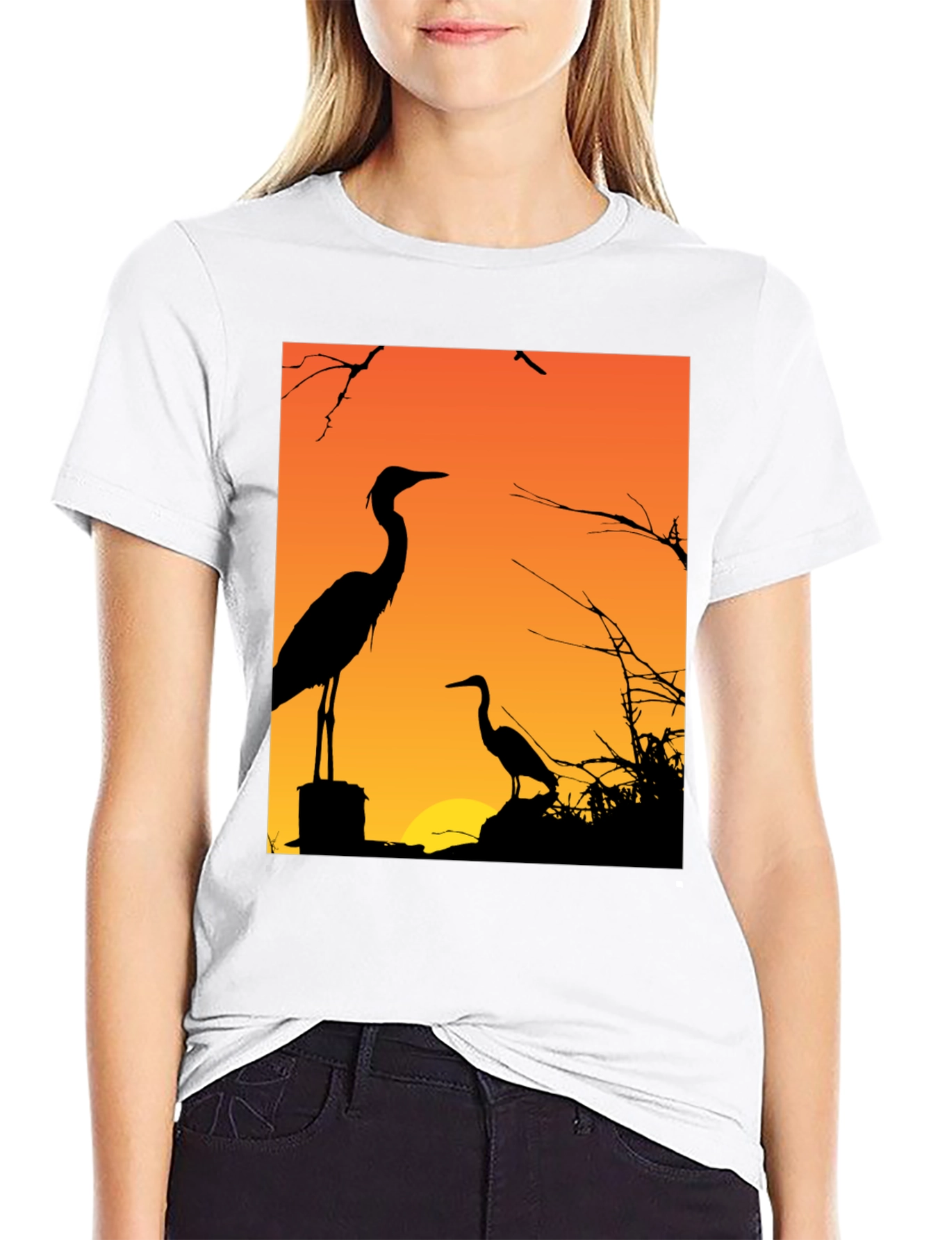 Black Heron Sunset Graphic Tee - Black Cotton T-Shirt view 9