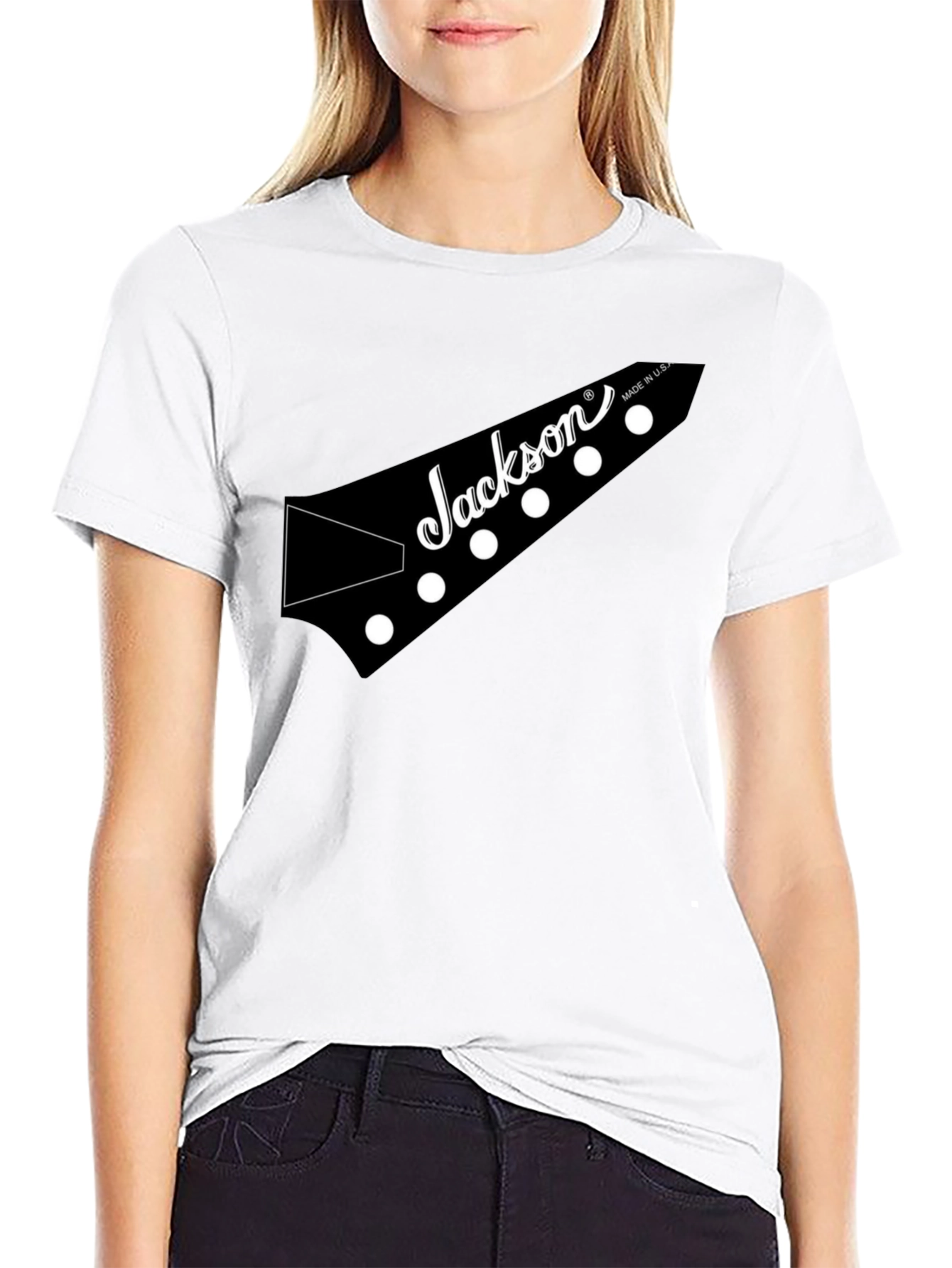 Black Jackson Guitar Headstock Black T-Shirt view 9