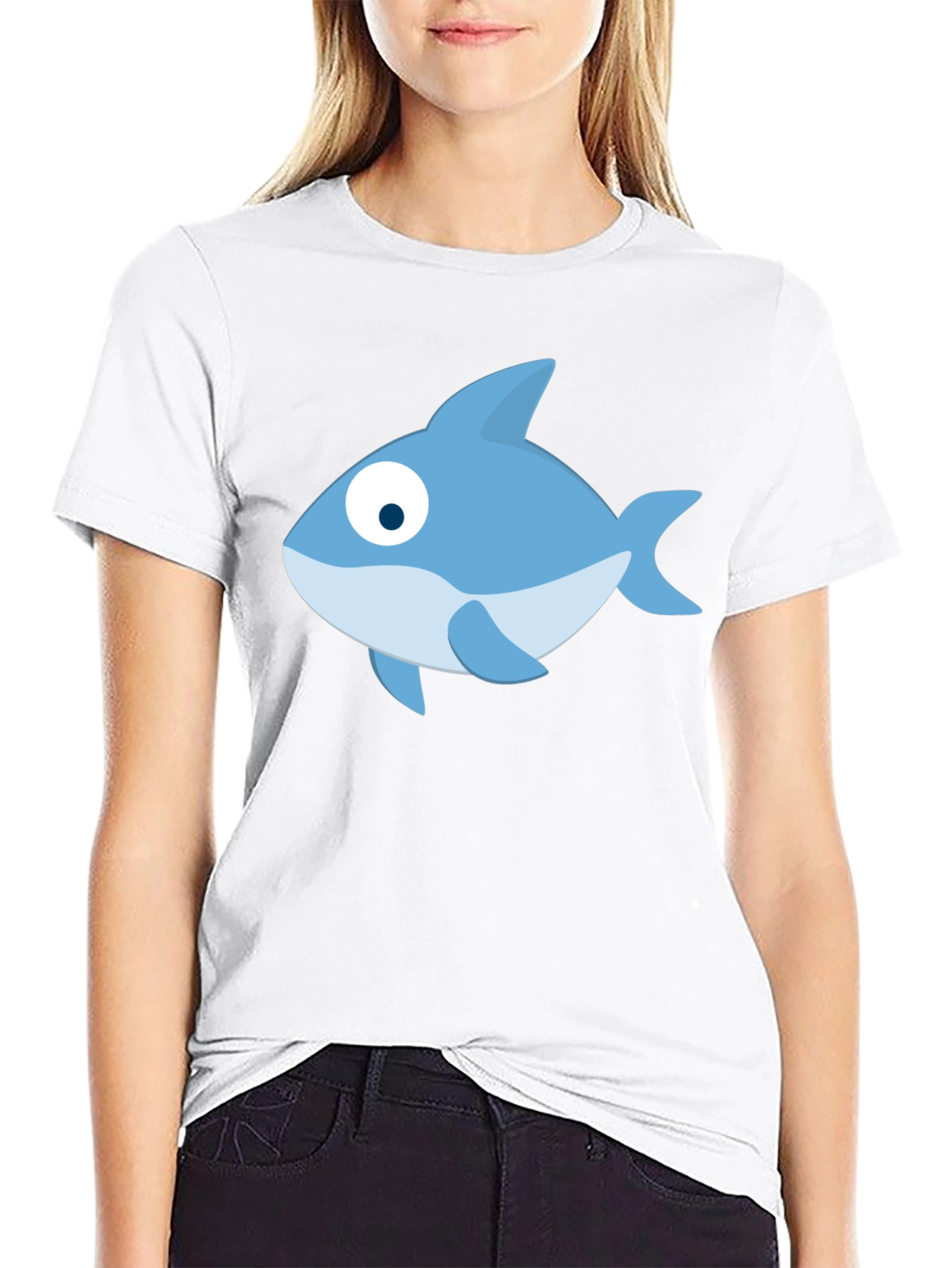 Black Cartoon Fish Black T-Shirt - Casual Style view 9