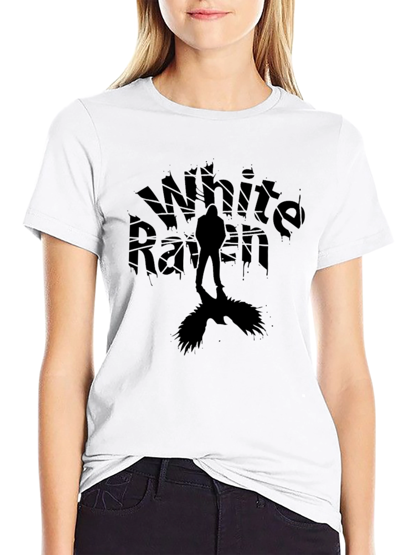 White Raven Graphic Tee - Dark Silhouette Design T-Shirt - 9