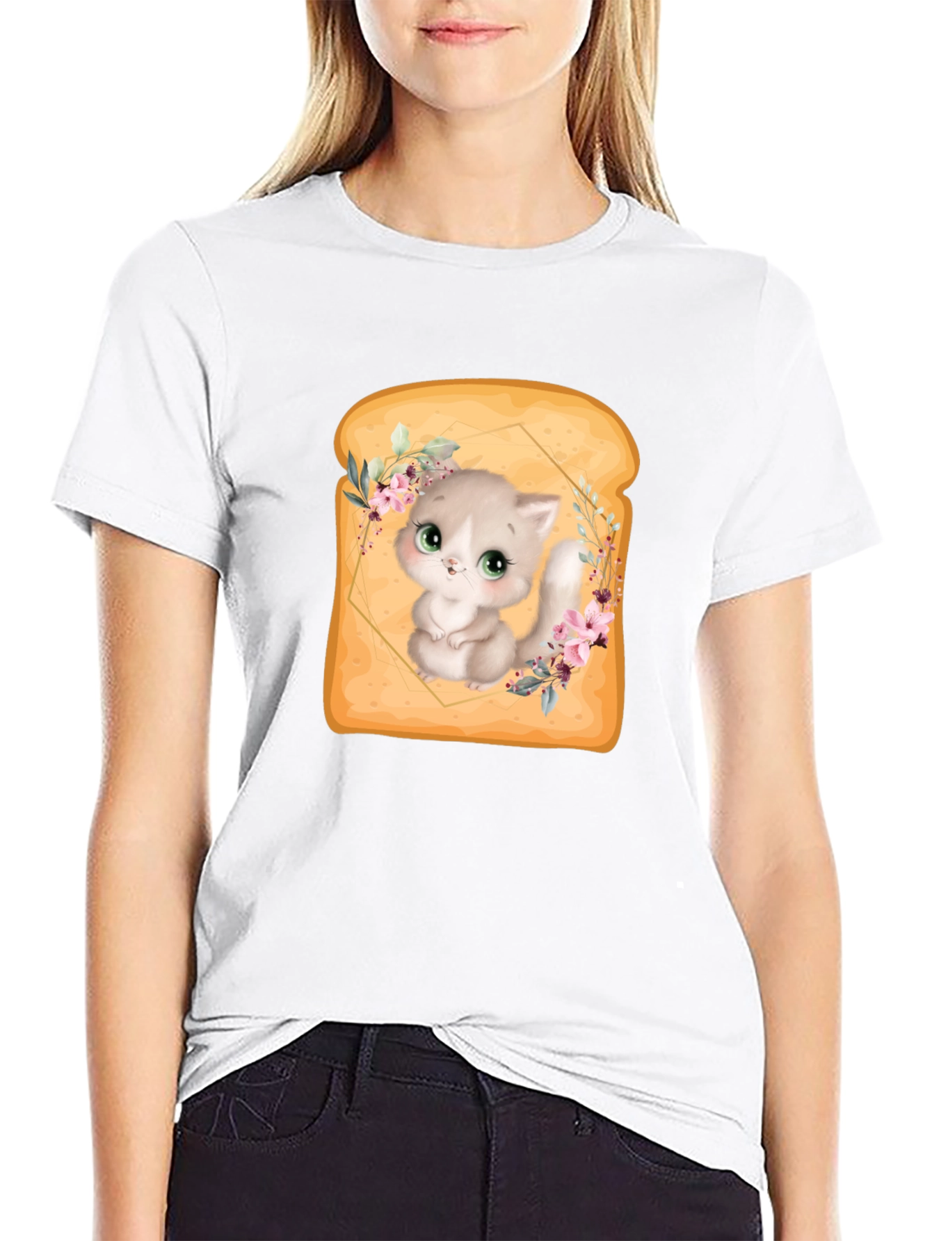 Black Cute Kitten in Toast T-Shirt - Unique Graphic Tee view 9