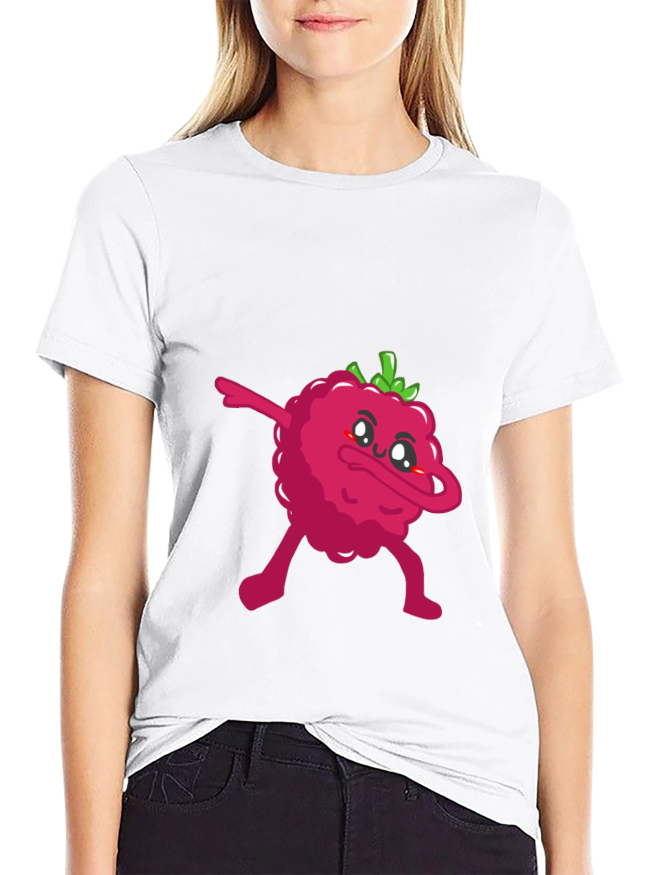 Black Dabbing Raspberry Graphic Tee - Fun Fruit T-Shirt view 9