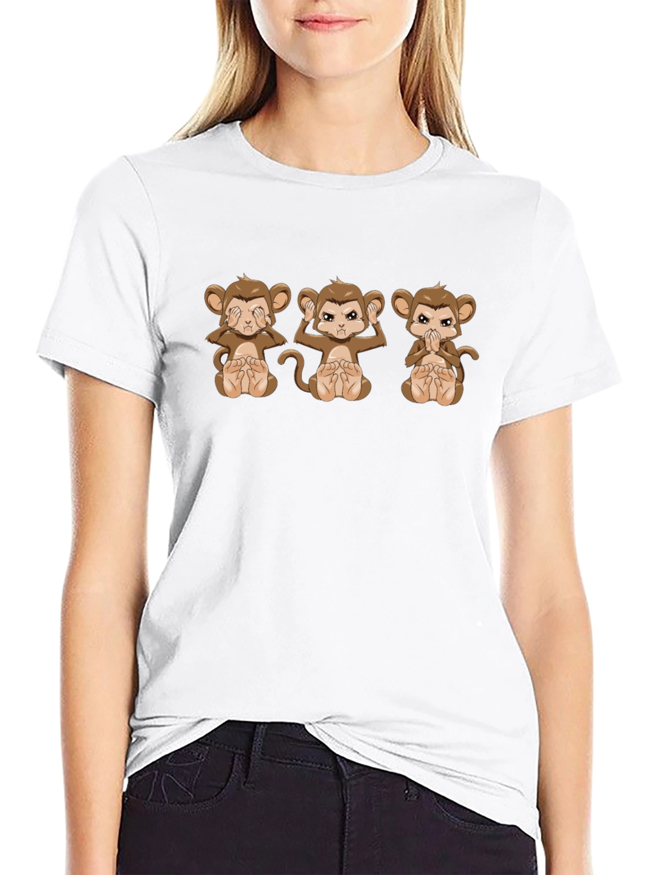 Hear No See No Speak No Evil Monkey Graphic Tee - 9