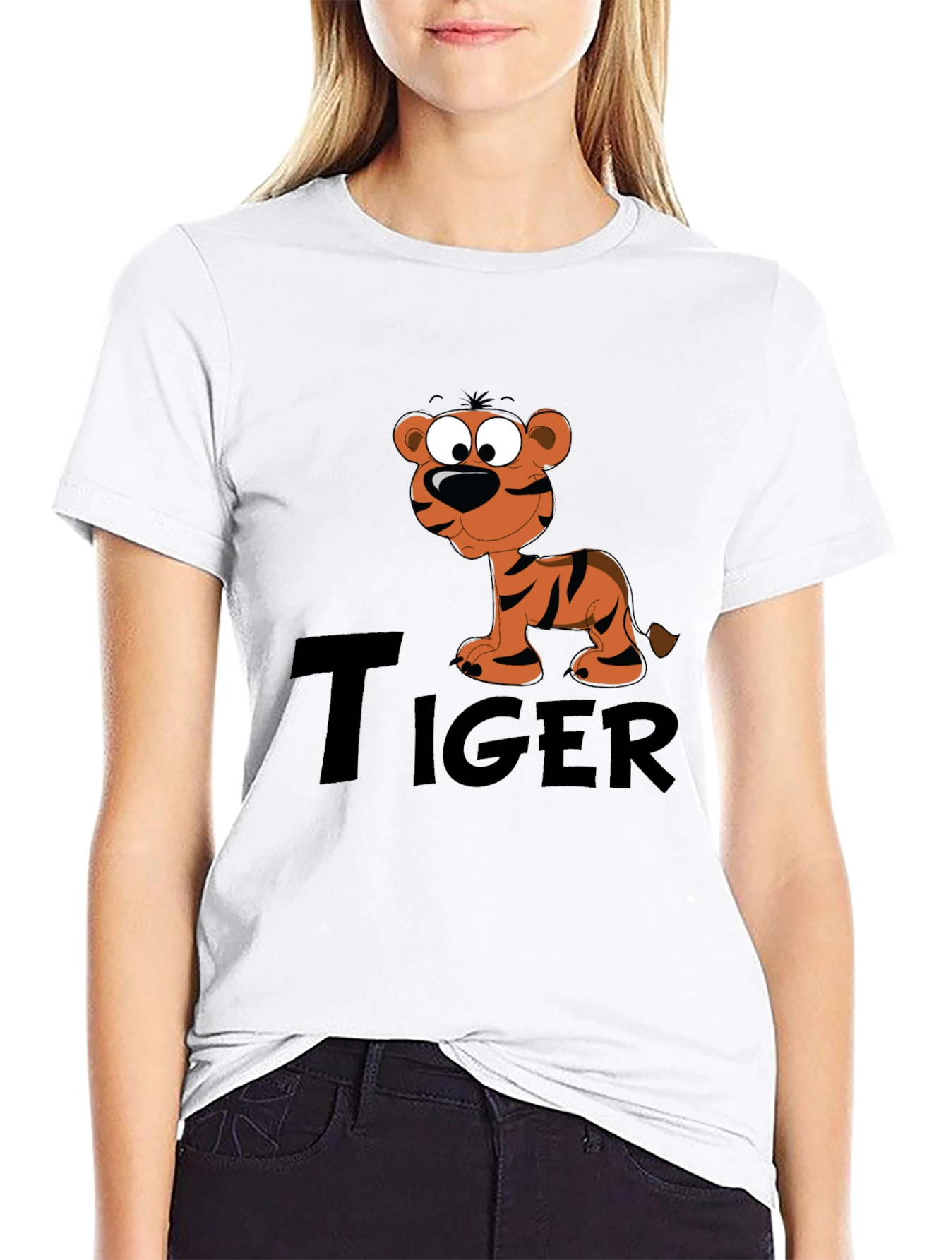 Black Cartoon Tiger Graphic Black T-Shirt view 9