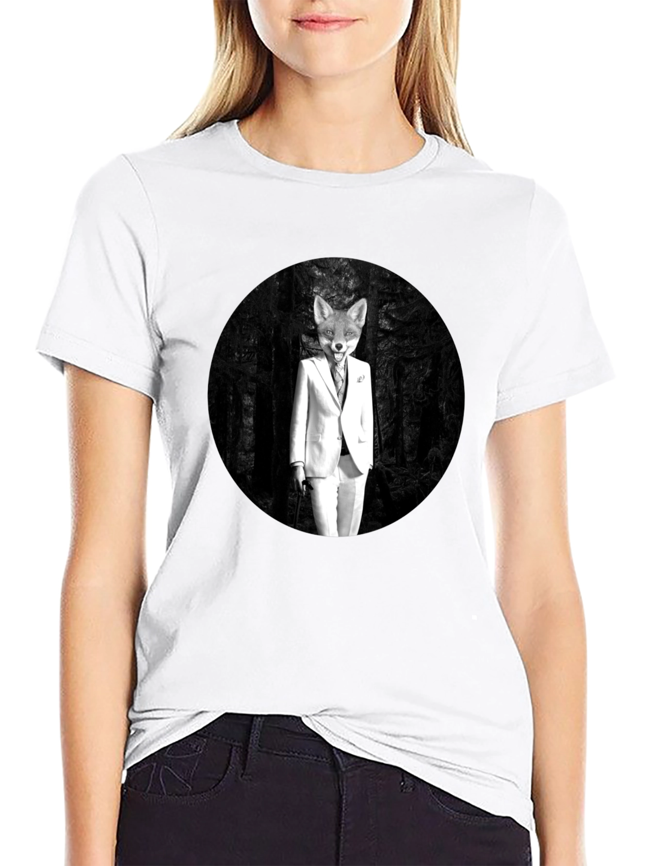 Black Sophisticated Fox Black T-Shirt view 9