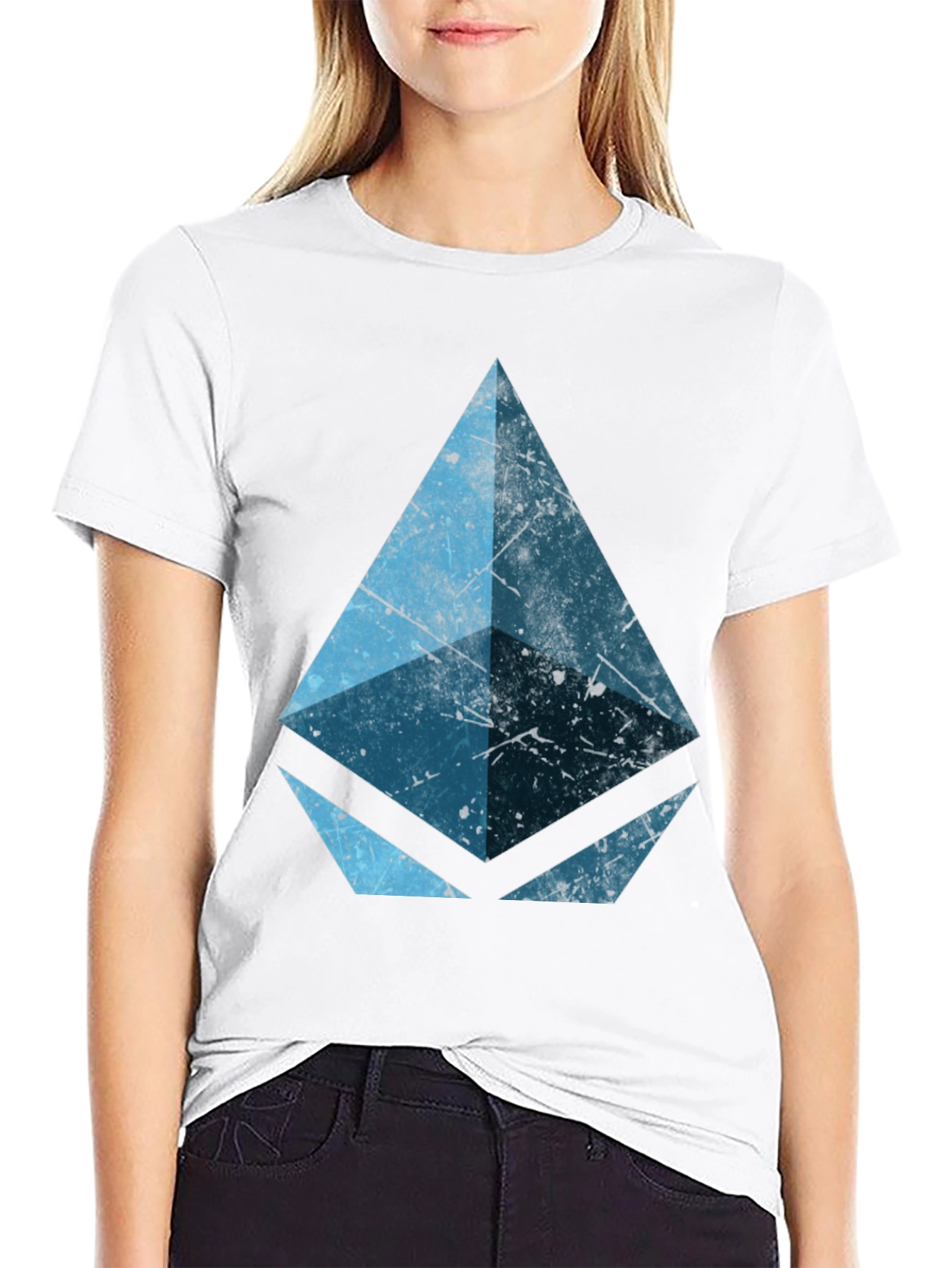 Black Geometric Blue Graphic Print Black Tee view 9