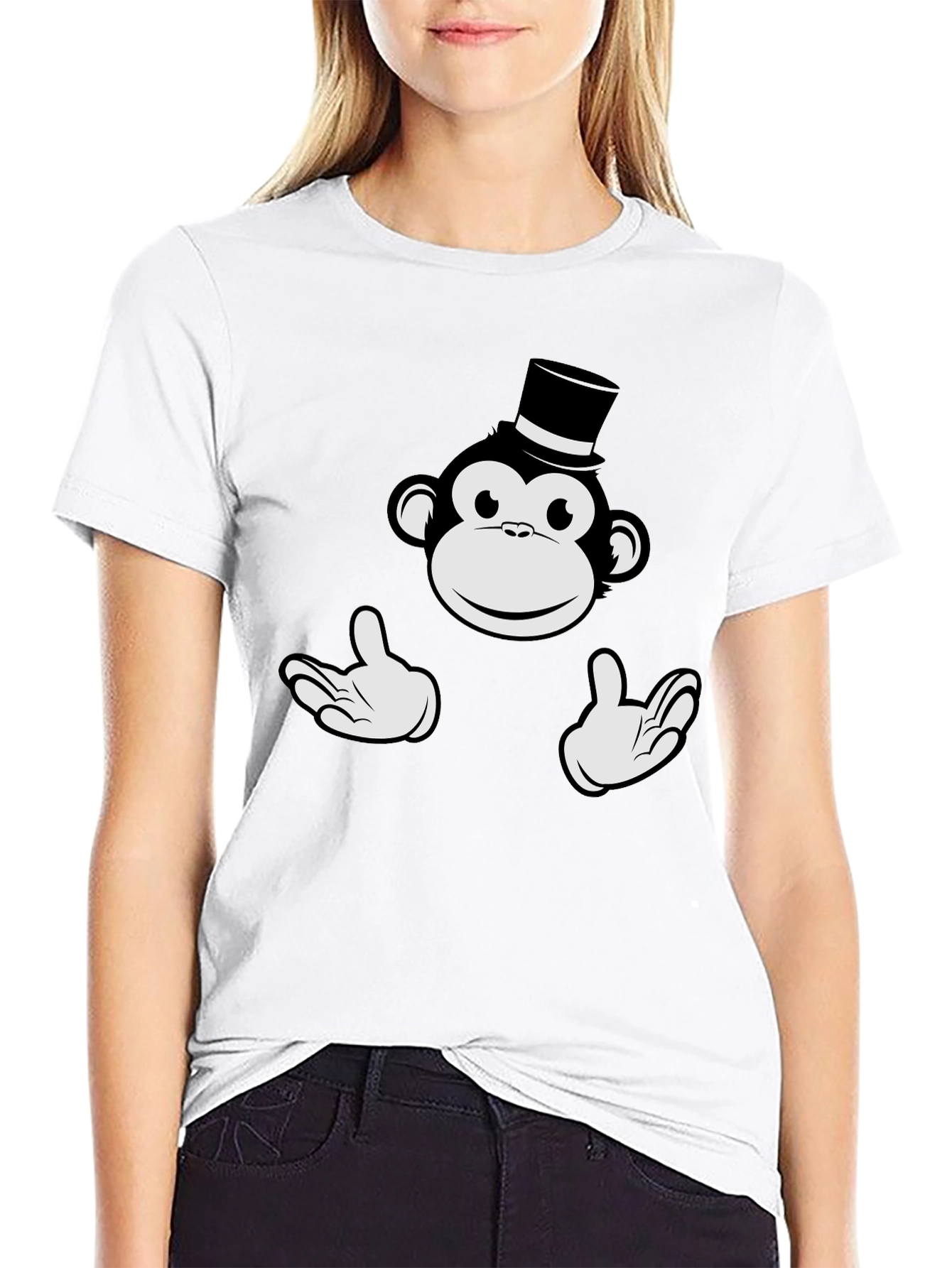 Black Monkey Top Hat Graphic Tee - Black Cotton T-Shirt view 9