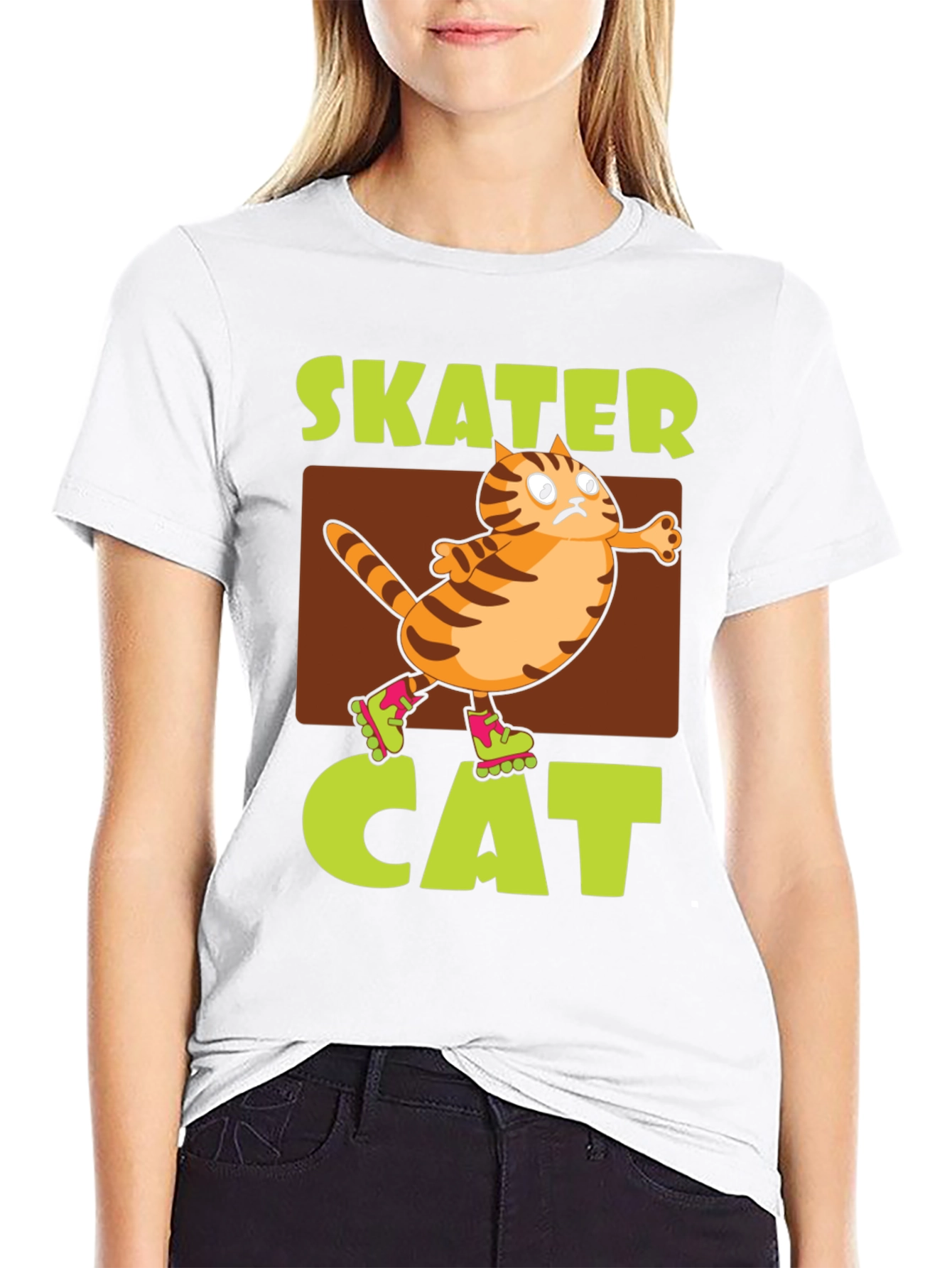 Black Skater Cat Graphic Tee - Novelty Humor T-Shirt view 9