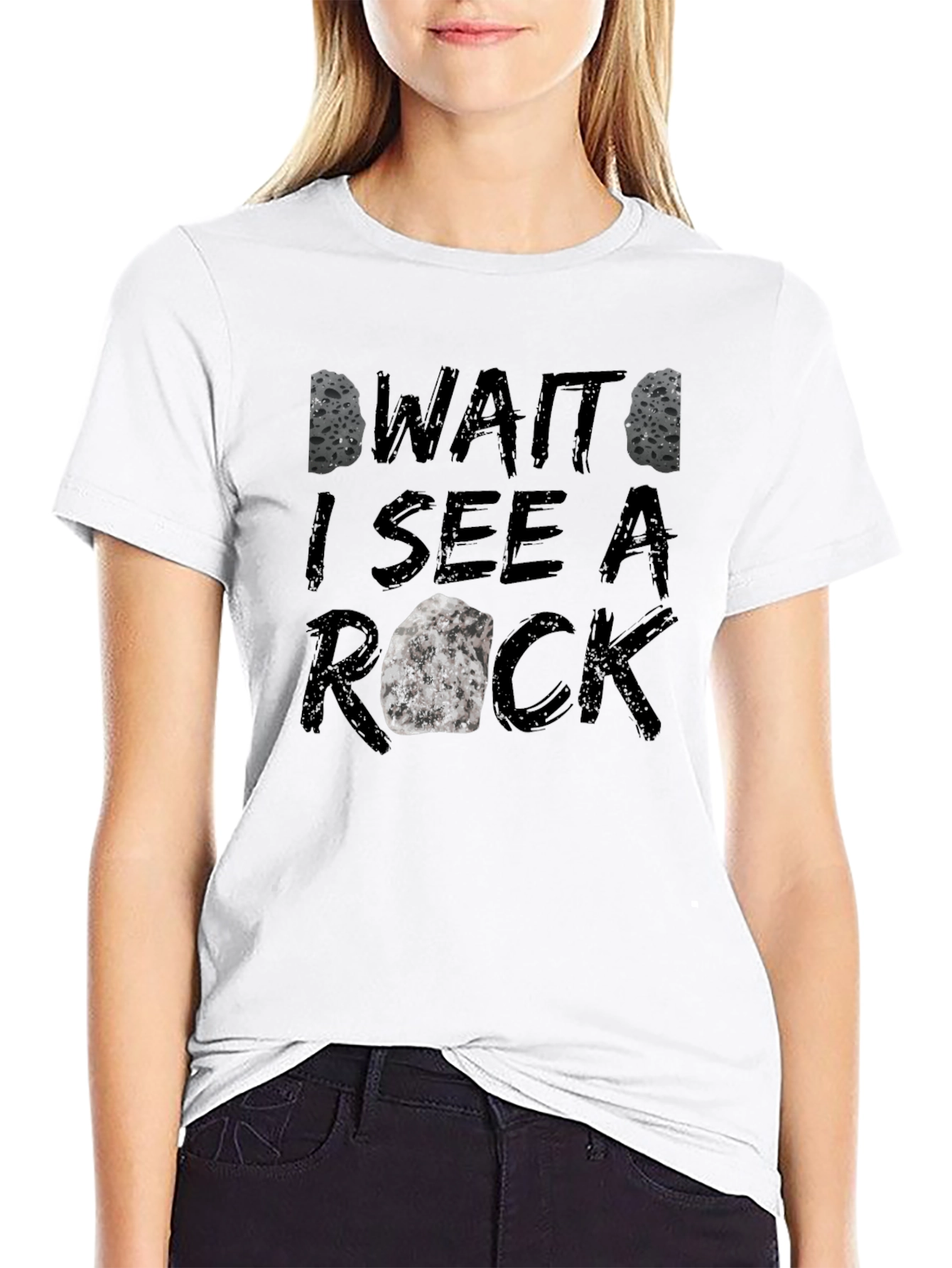 Black Funny Rock Lover Graphic Tee - 'Wait I See A Rock' T-Shirt view 9