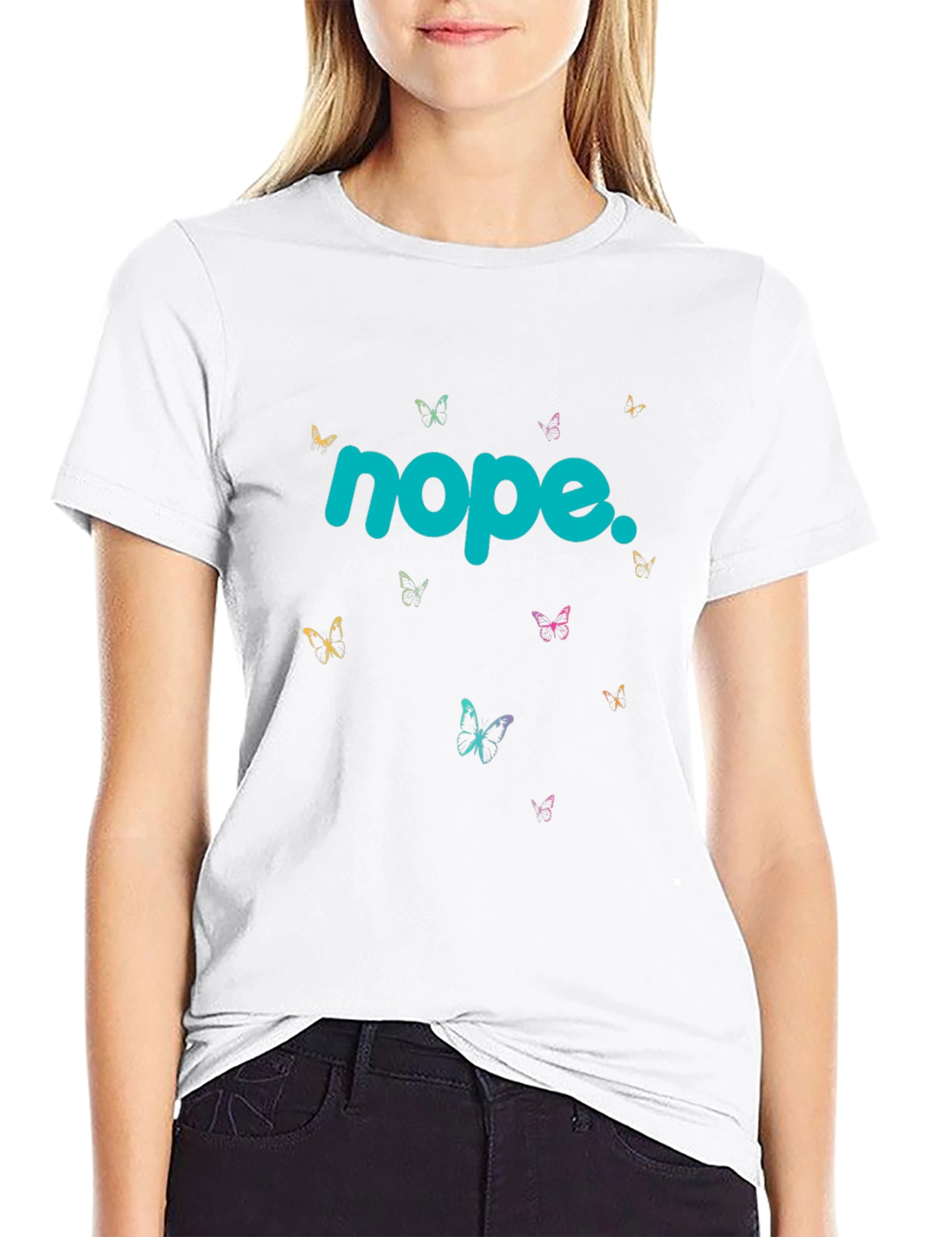 Black Nope Butterfly Graphic T-Shirt - Casual Black Tee view 9