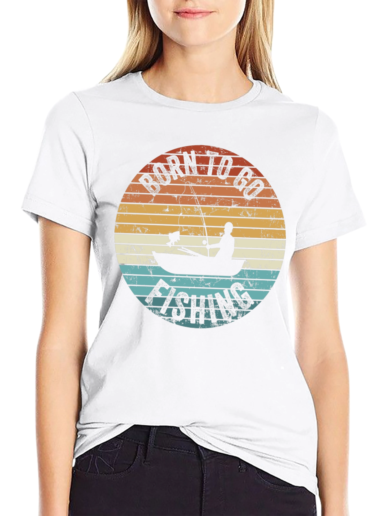 Black Born To Go Fishing T-Shirt - Retro Fisherman Design view 9