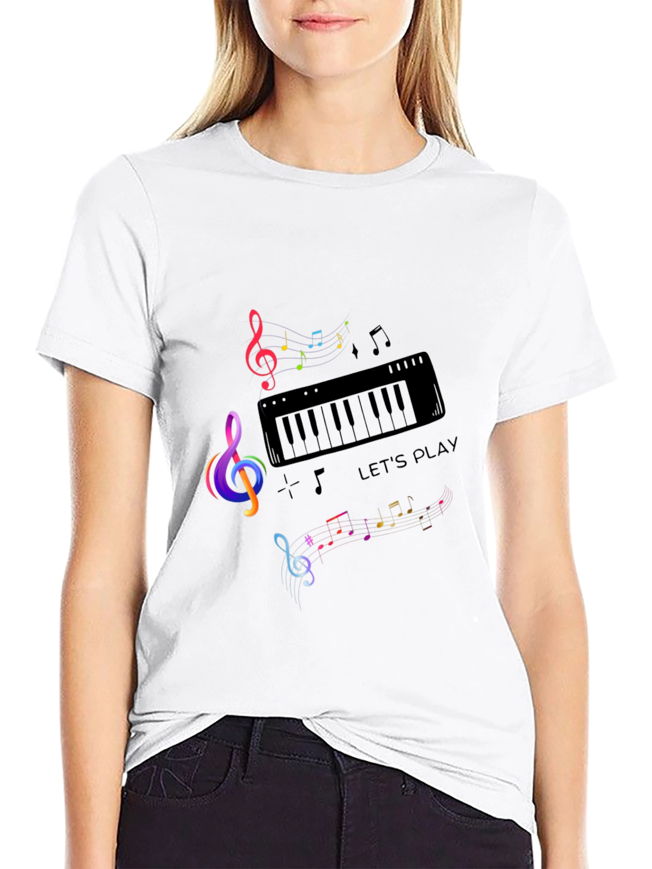 Musical Note Piano Graphic Print Black T-Shirt - 9