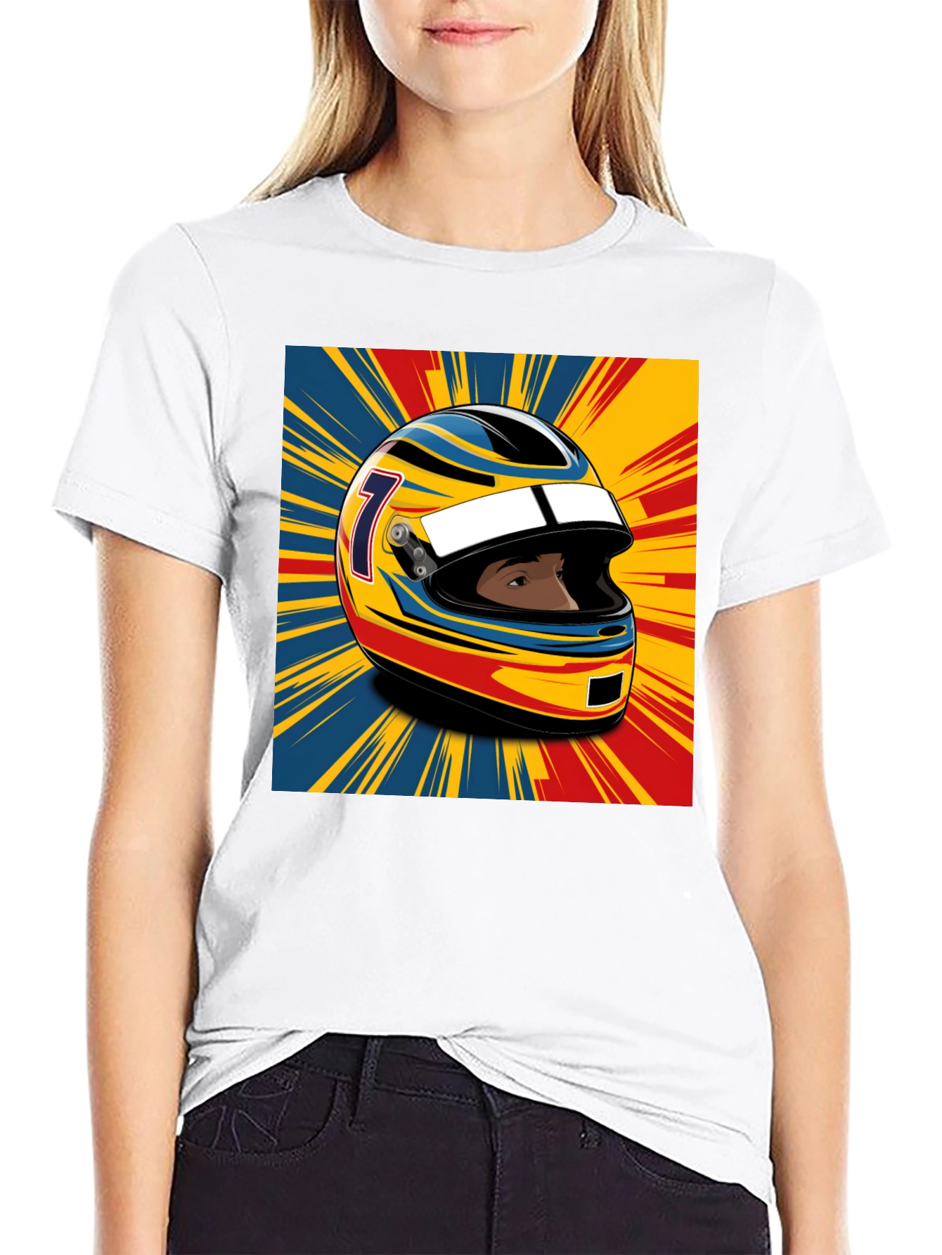 Black Racing Helmet Graphic T-Shirt - Stylish Motorsport Apparel view 9