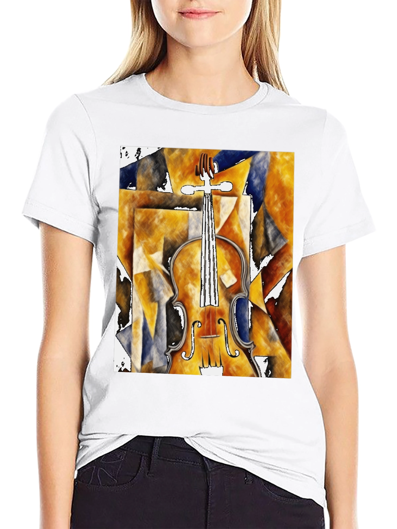 Black Abstract Violin Graphic Tee - Black Unisex Shirt view 9