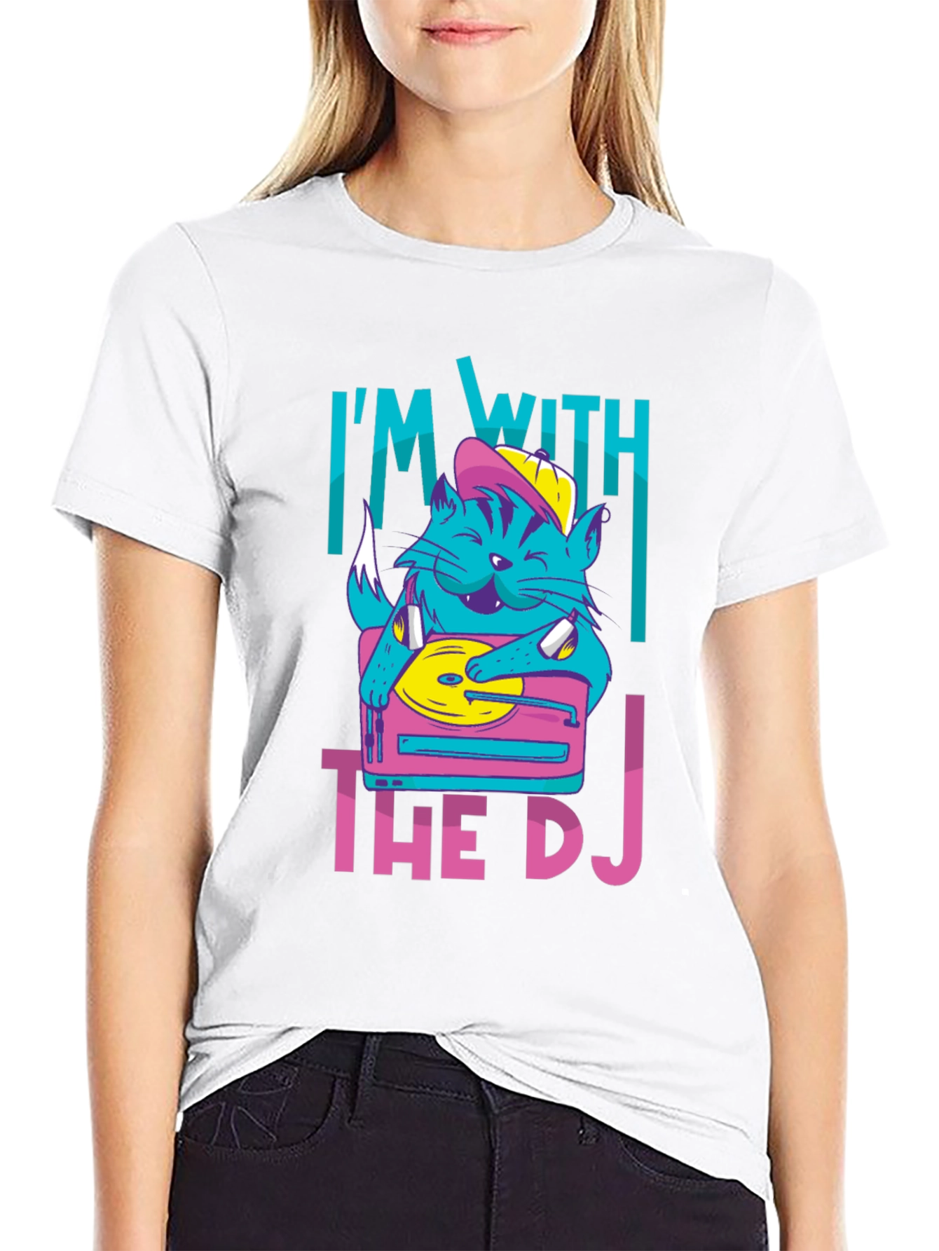 Black I'm With The DJ Cat Graphic T-Shirt view 9