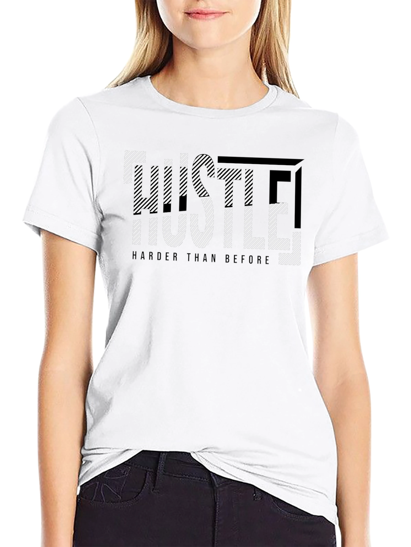 Black Hustle Harder Graphic Print Black T-Shirt view 9