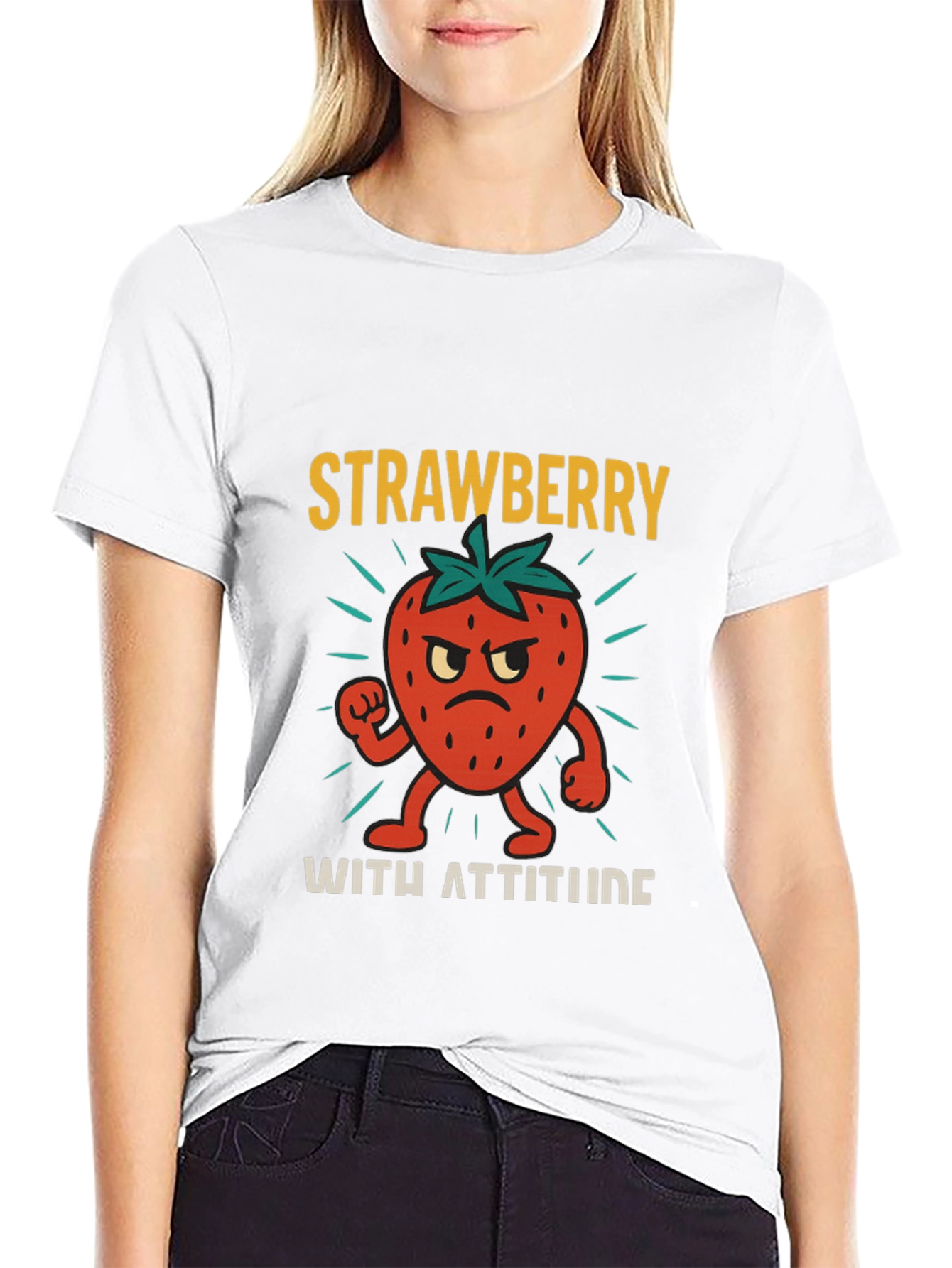 Black Strawberry With Attitude Graphic T-Shirt view 9