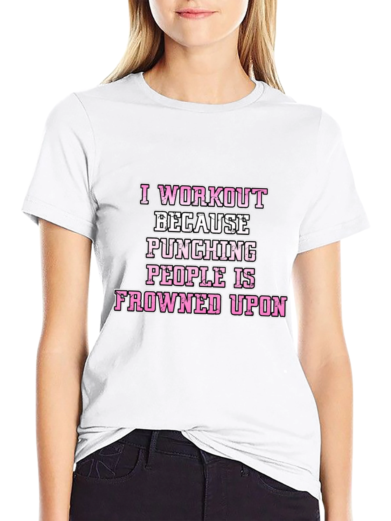 Black Workout Humor T-Shirt: Punching People Frowned Upon view 9