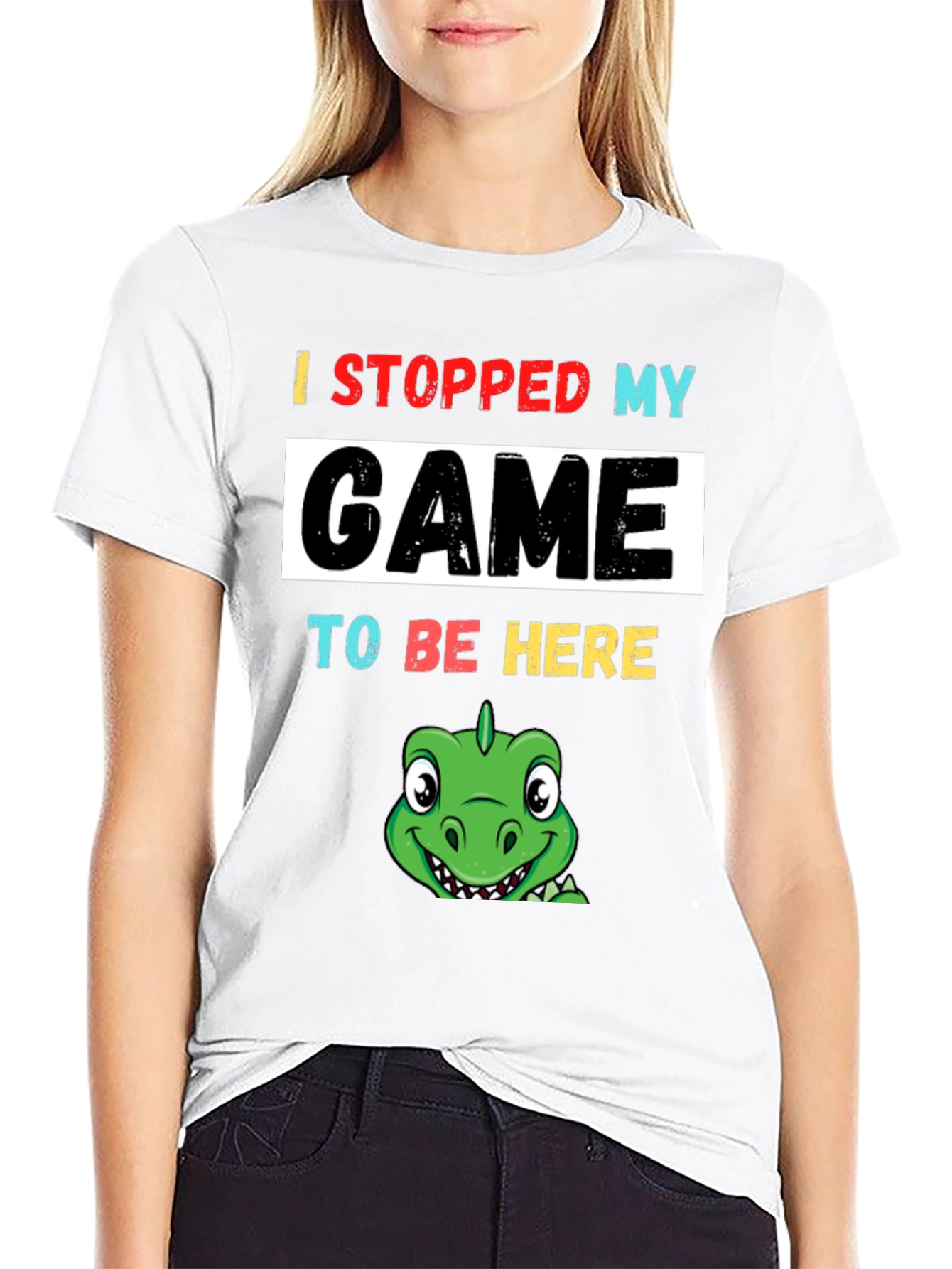 Black Gamer Dino T-Shirt: Stopped My Game To Be Here view 9
