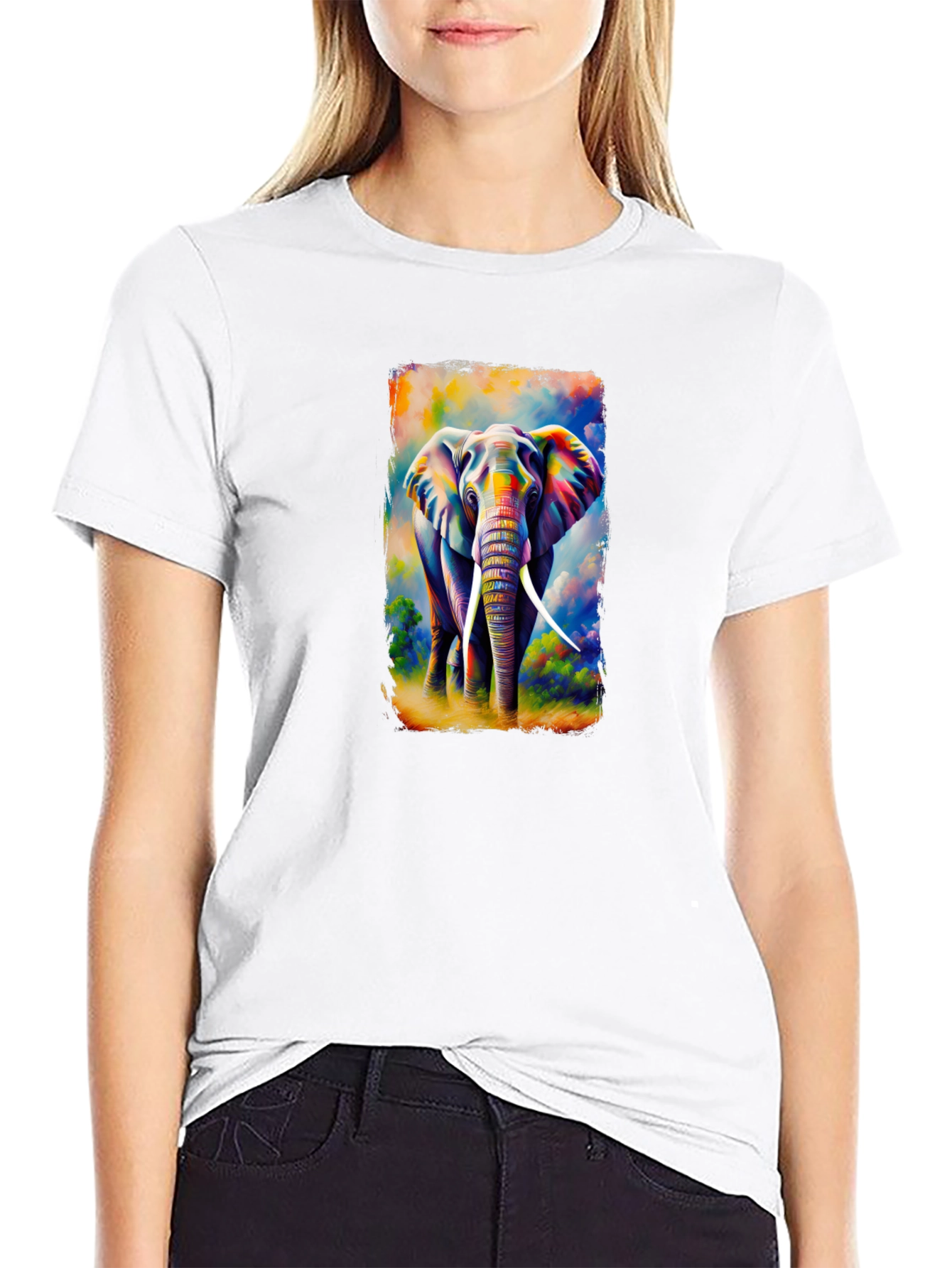 Black Colorful Elephant Graphic T-Shirt view 9