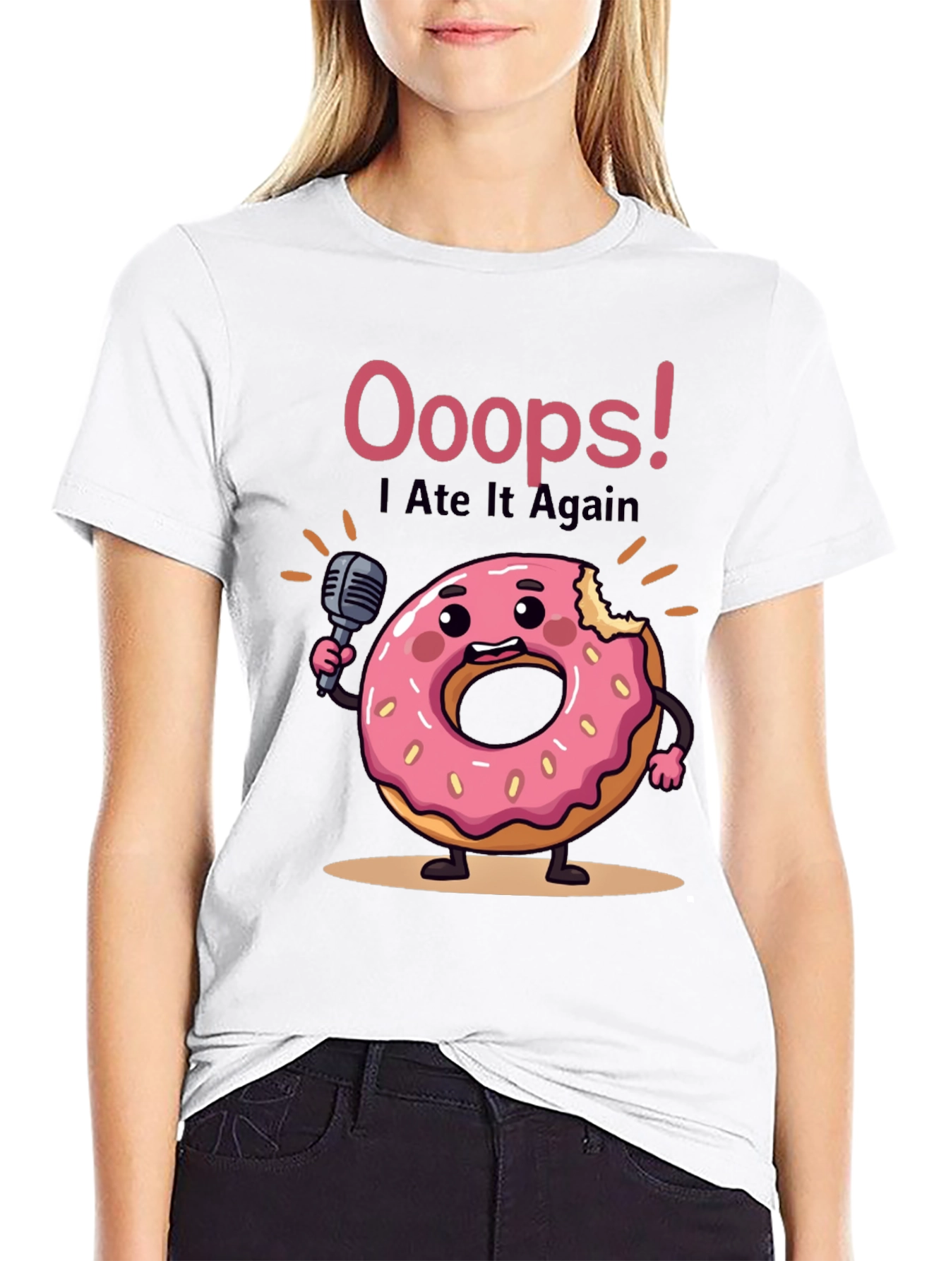 Black Funny Donut Graphic T-Shirt - Ooops! I Ate It Again view 9