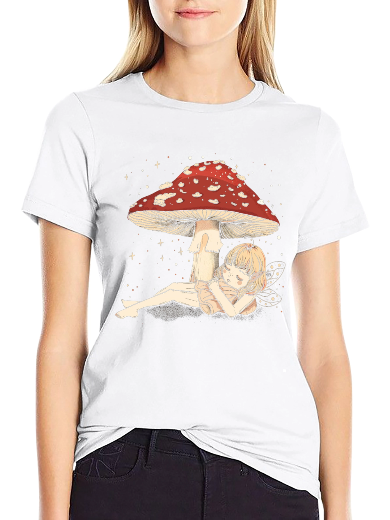 Black Mushroom Fairy T-Shirt - Whimsical Black Tee view 9