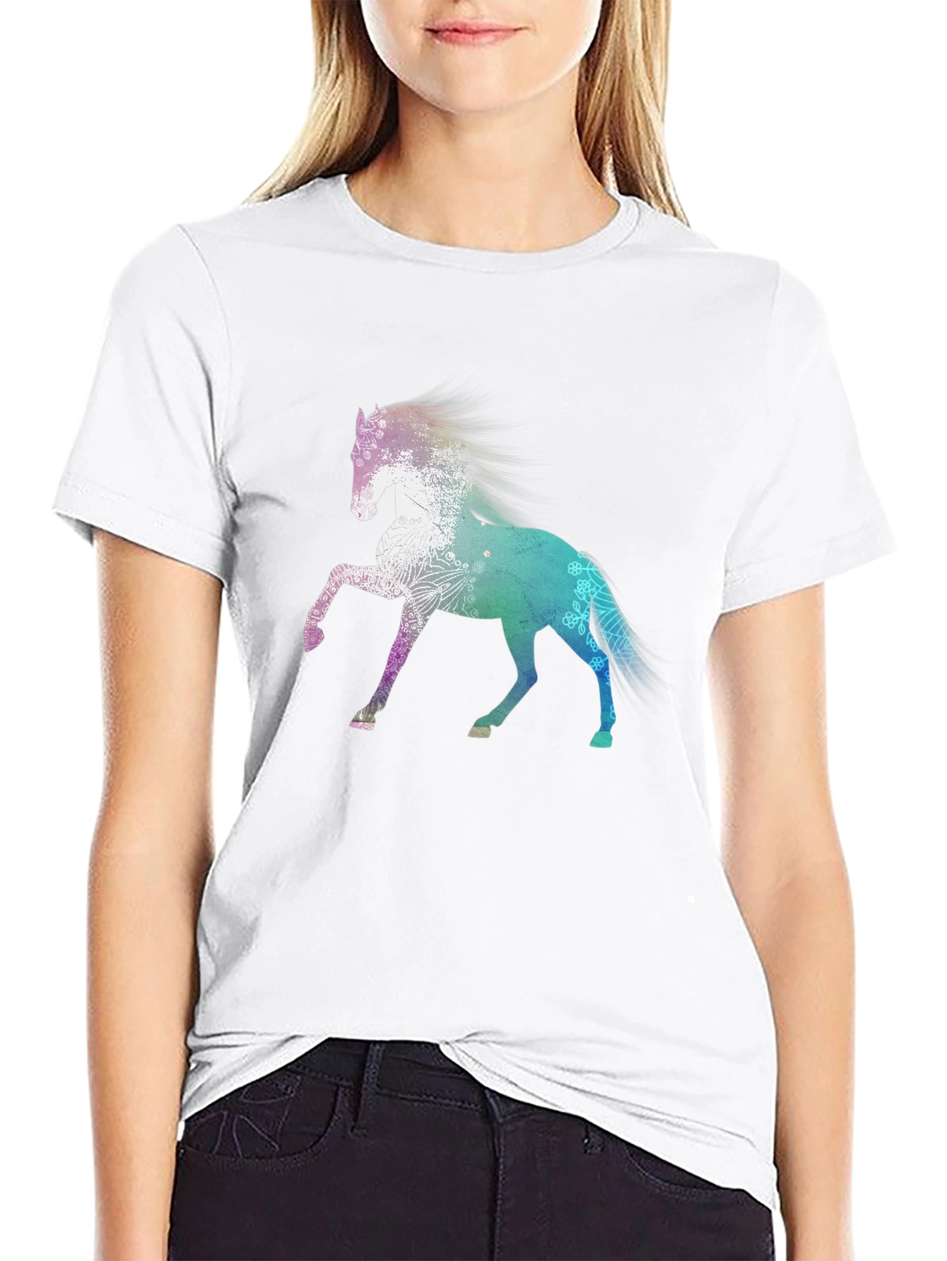 Black Horse Graphic Tee - Stylish Black Cotton Blend Shirt view 9
