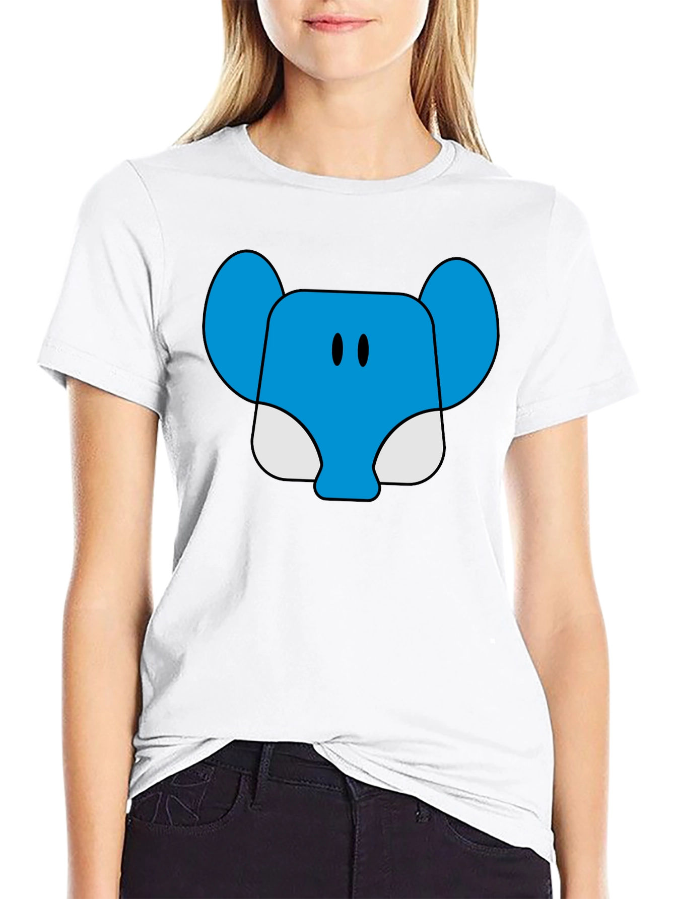 Black Blue Elephant Cartoon Graphic T-Shirt view 9