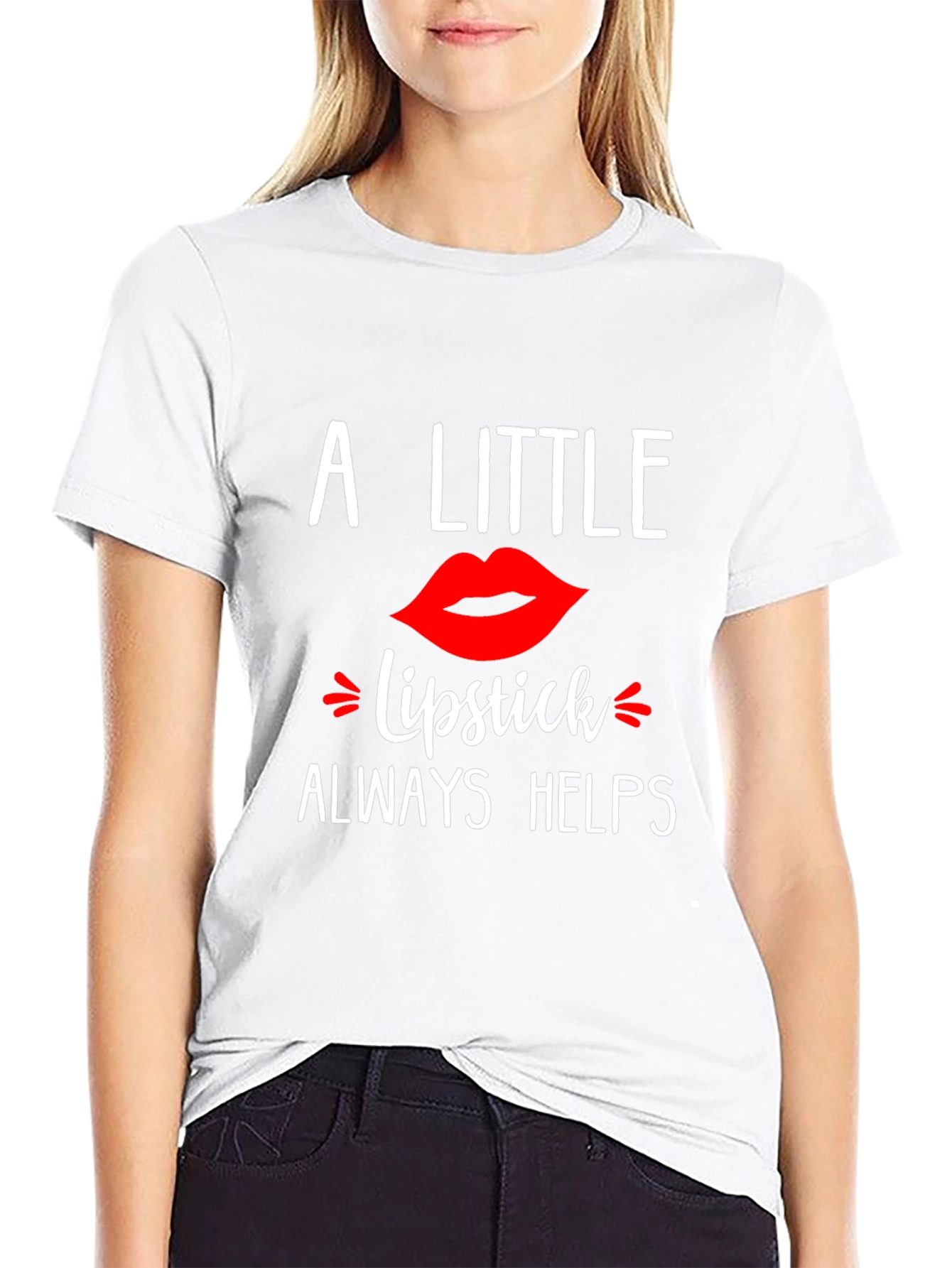 Black A Little Lipstick Always Helps T-Shirt view 9