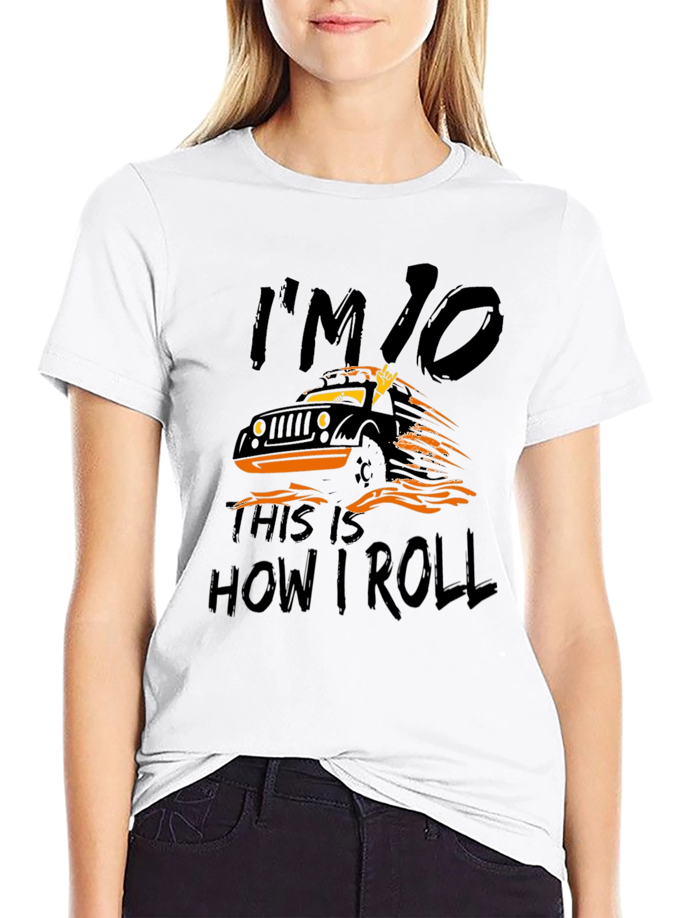 Black I'm 10, This is How I Roll Jeep T-Shirt view 9