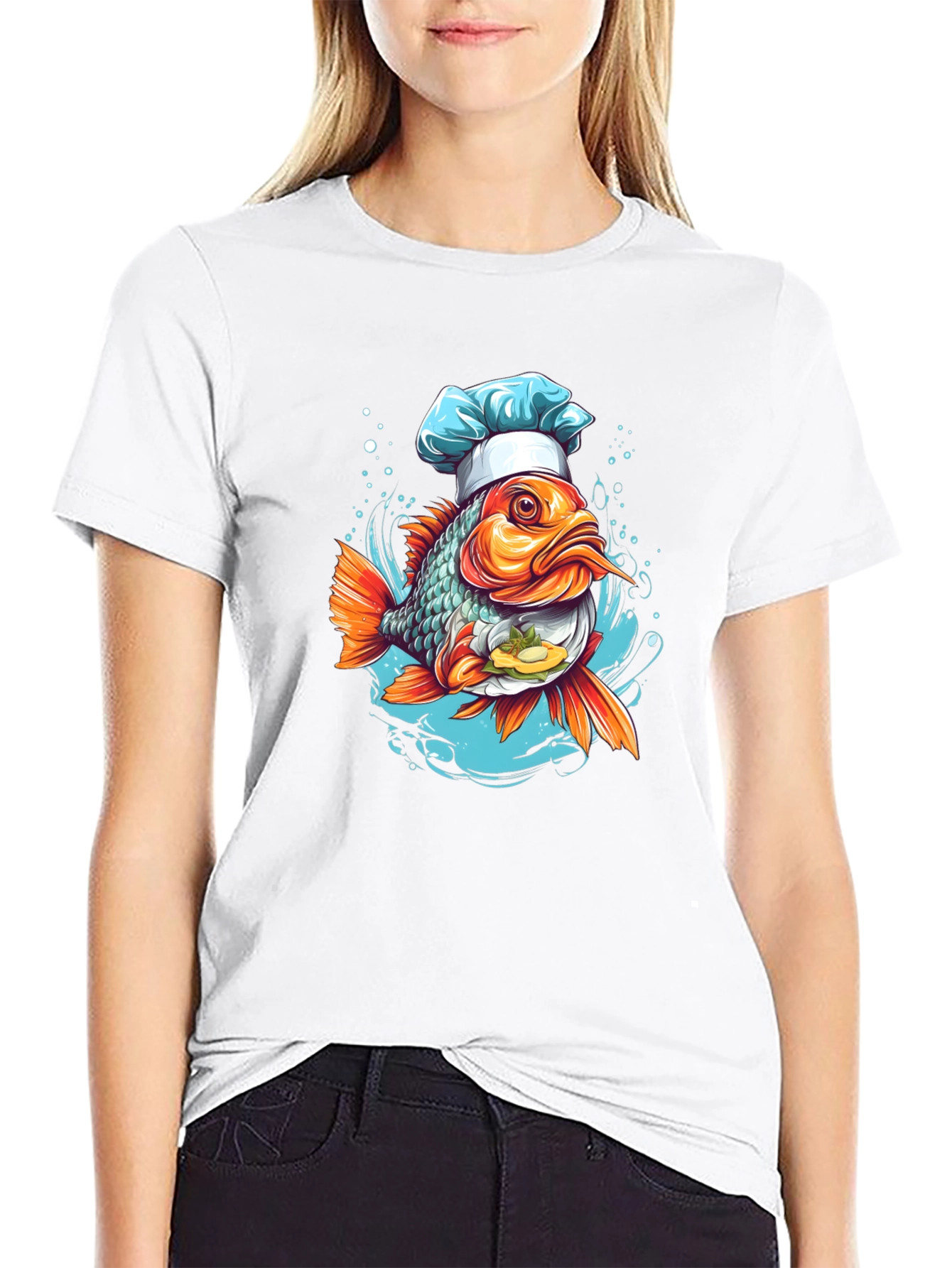 Black Chef Fish Graphic Tee - Cool Cartoon Design view 9