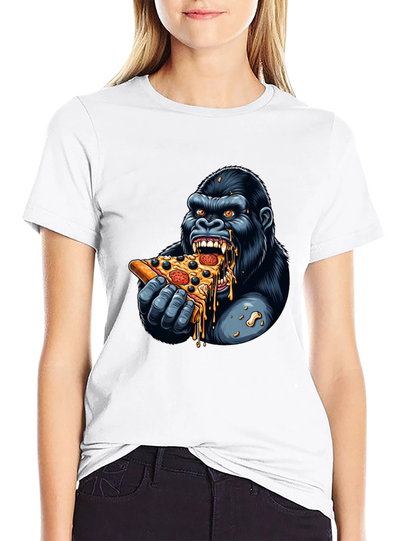 Black Gorilla Eating Pizza Graphic T-Shirt view 9