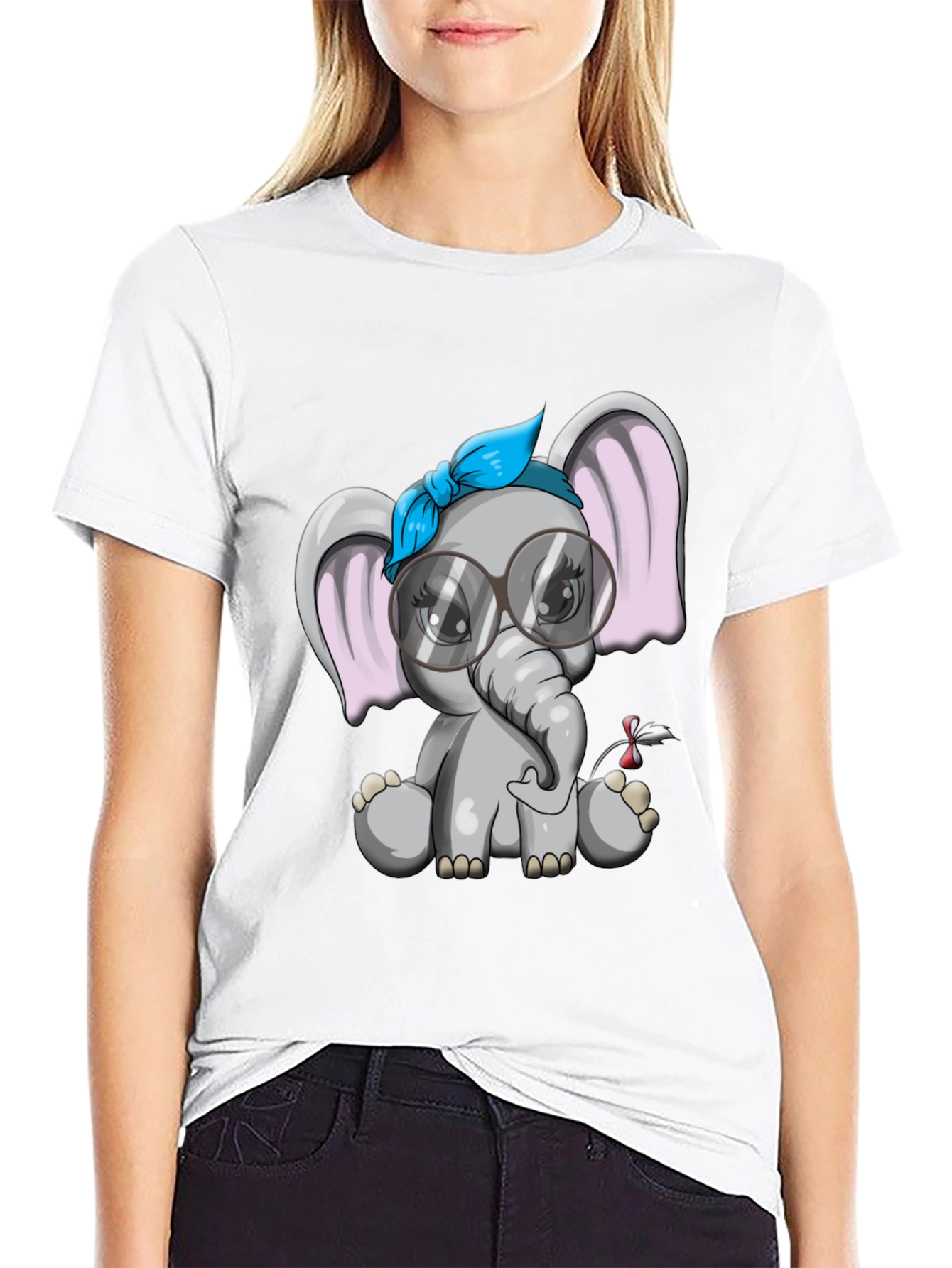 Black Cute Elephant Graphic Tee - Black view 9