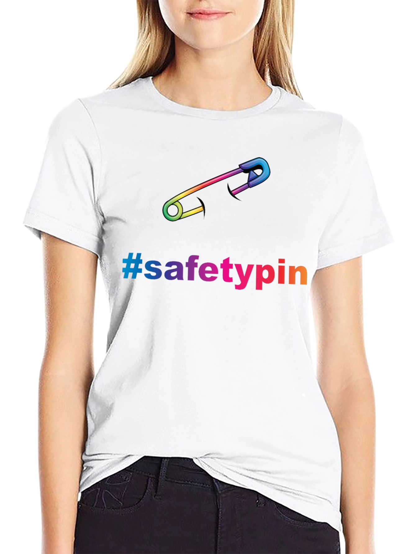 Black Safety Pin Pride T-Shirt - Rainbow Graphic Tee view 9