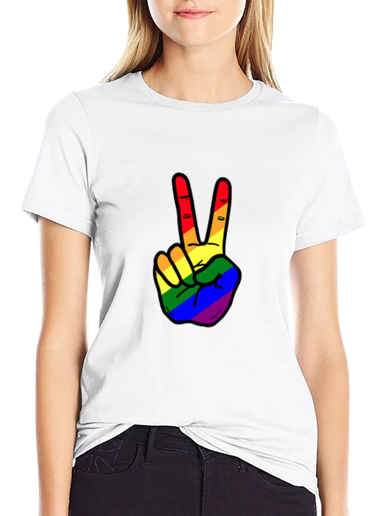 Black Rainbow Peace Sign Graphic Tee view 9