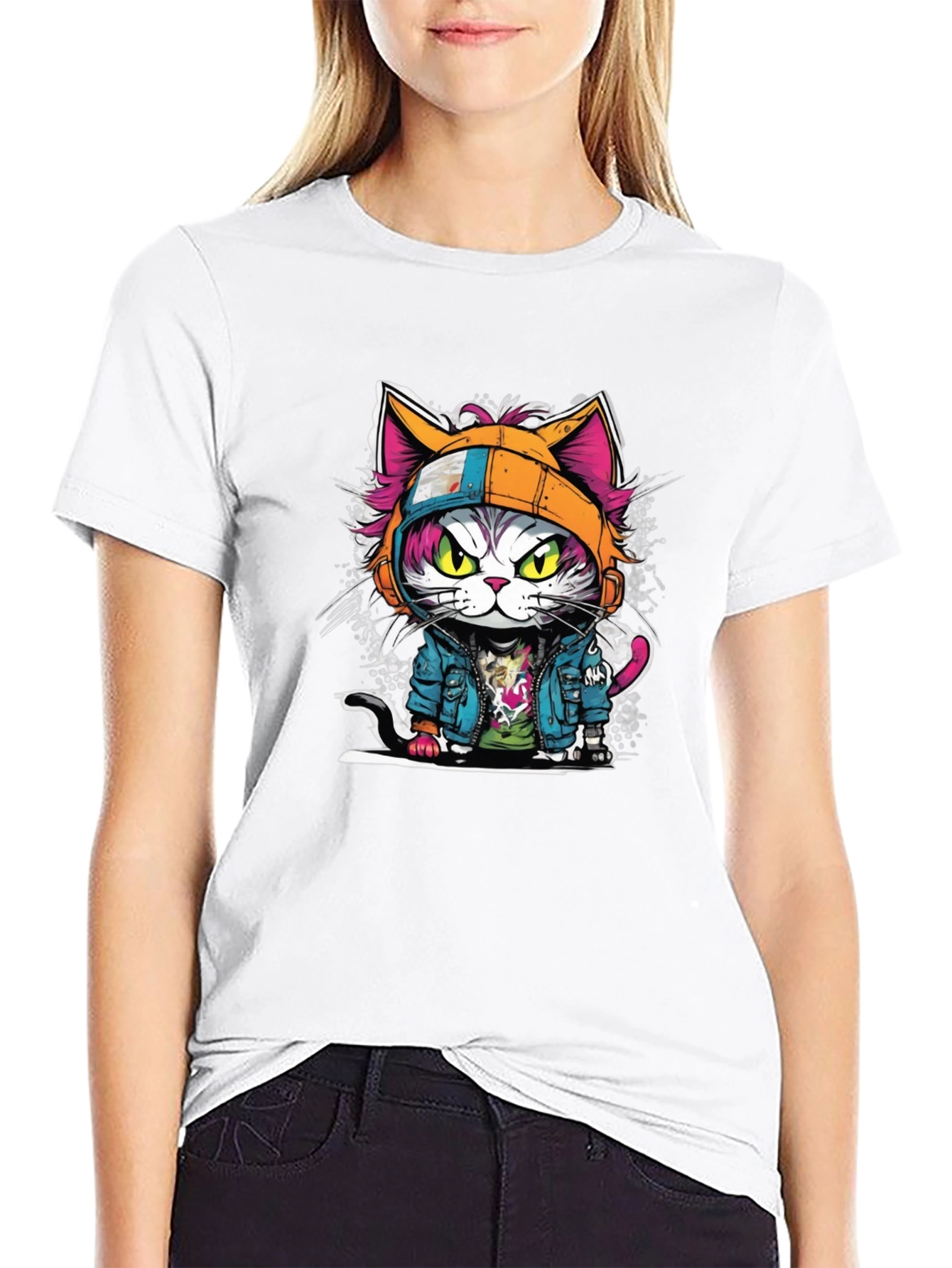 Black Cool Cat Graphic Tee - Urban Style view 9