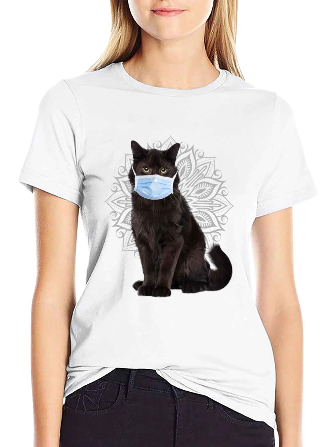 Black Masked Cat Graphic Tee - Unique Novelty T-Shirt view 9