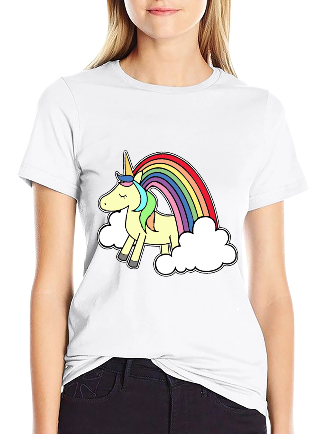 Black Unicorn Rainbow Graphic Tee - Black Cotton T-Shirt view 9