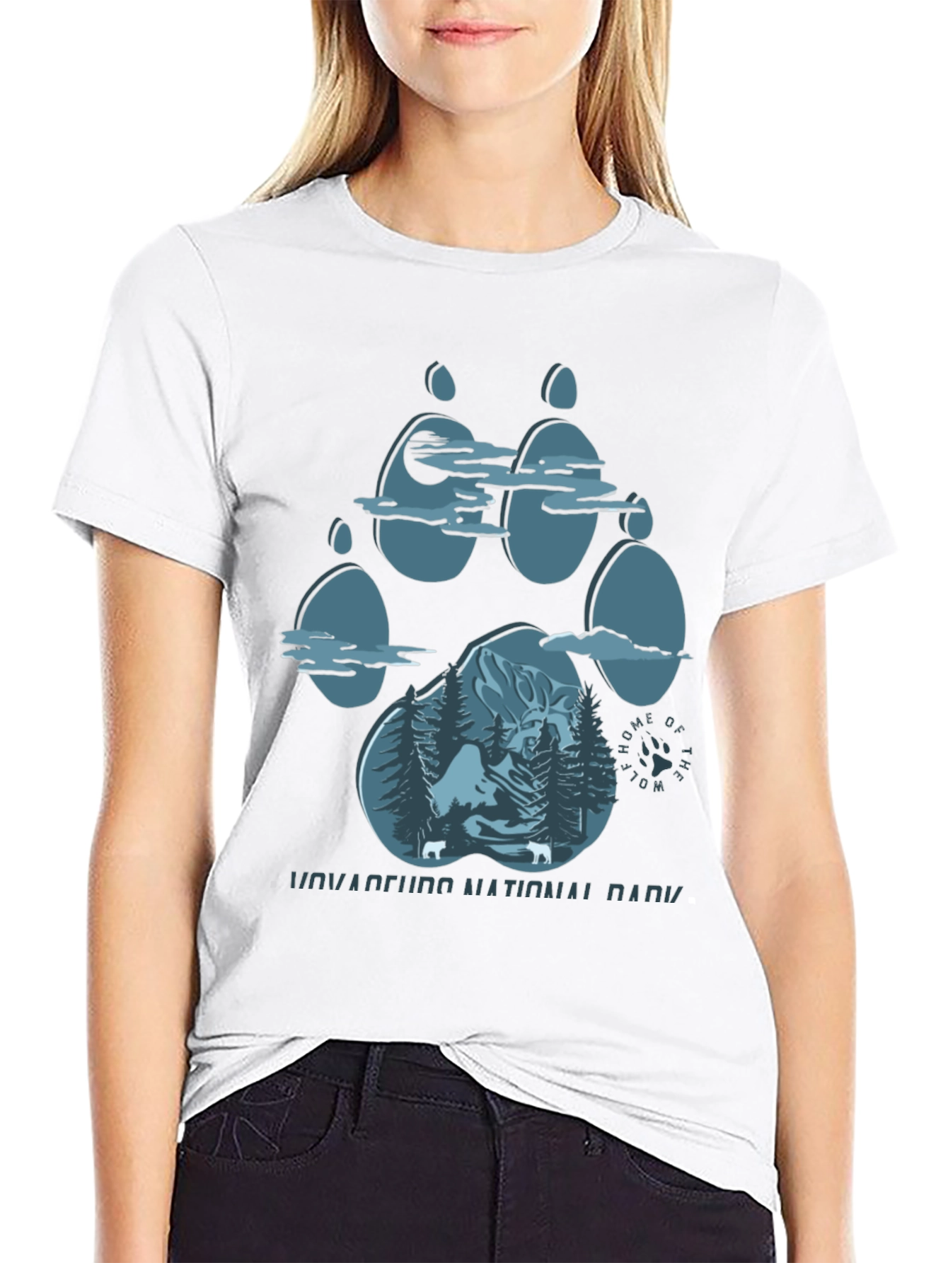 Black Wolf Paw Print National Park T-Shirt view 9