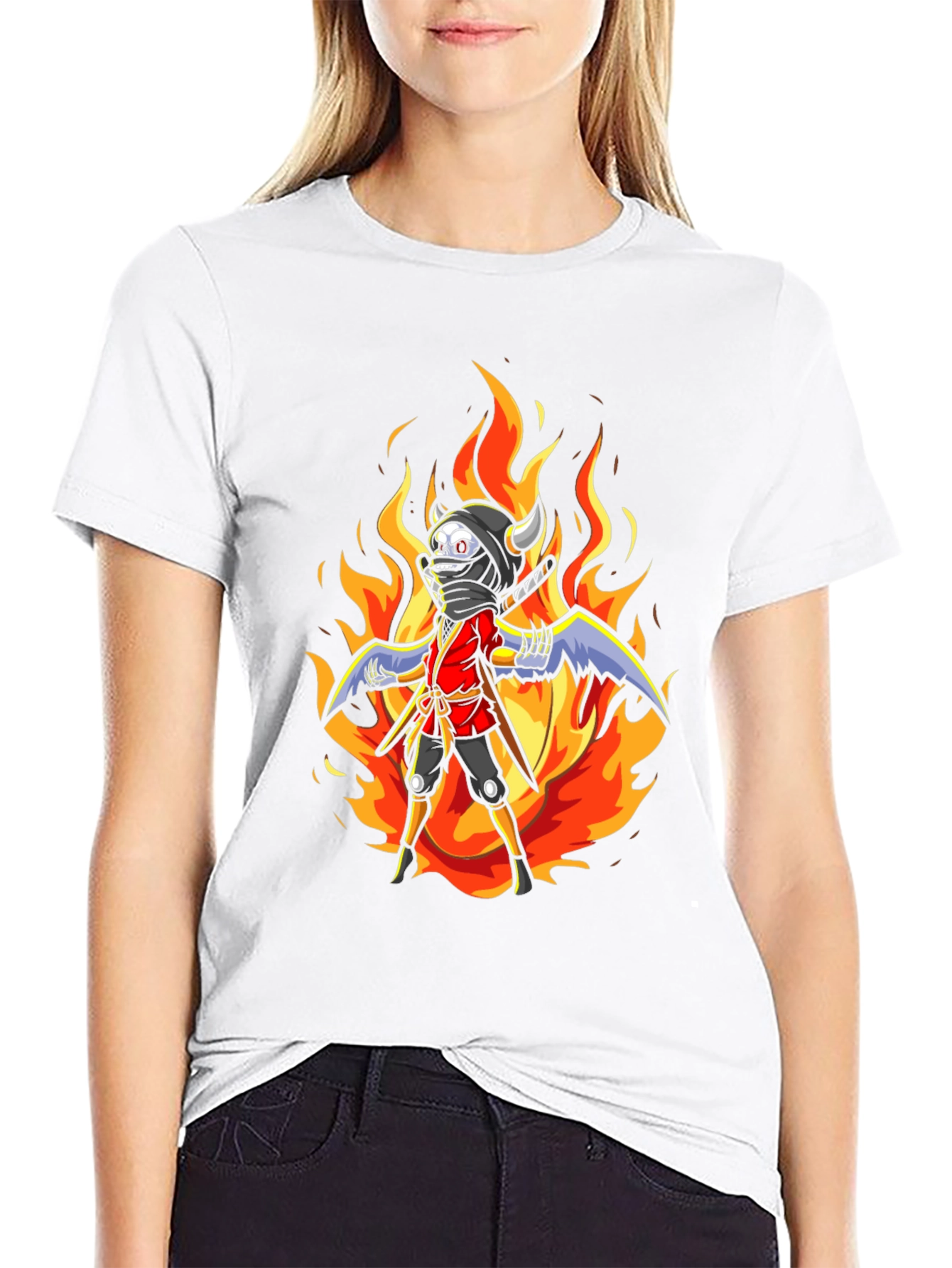 Black Fiery Ninja Graphic Tee - Black Cotton T-Shirt view 9