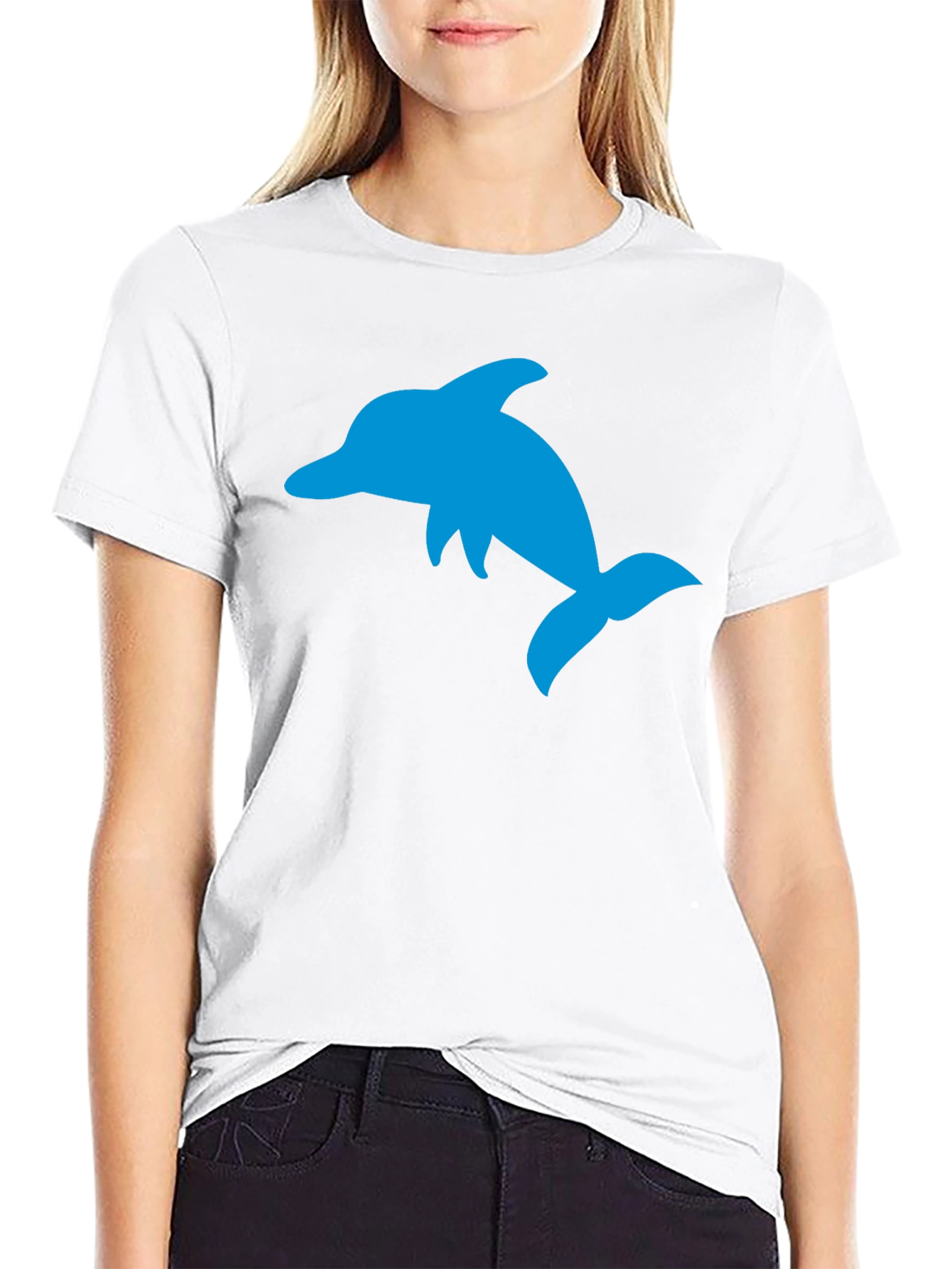Black Black T-Shirt with Blue Dolphin Graphic view 9