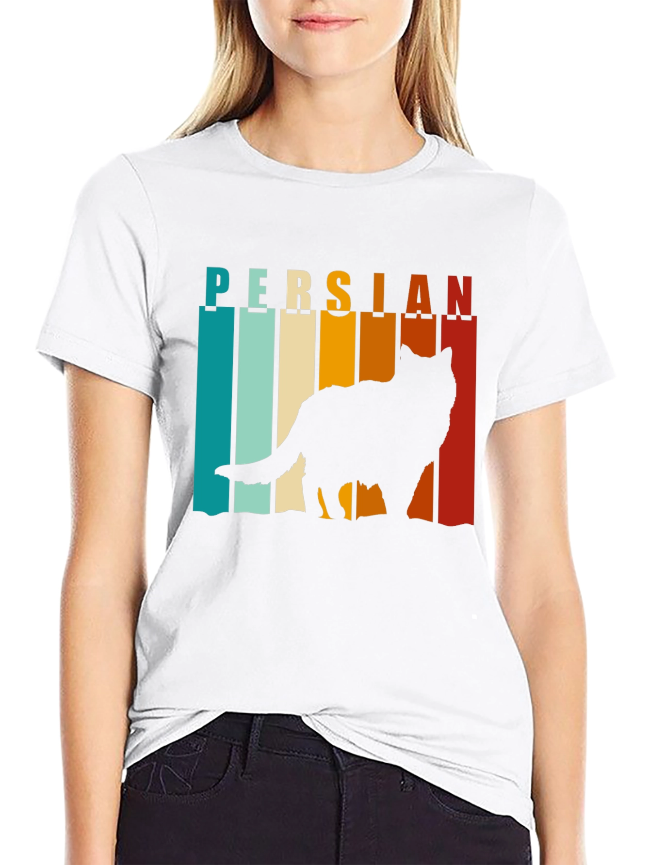 Black Retro Persian Cat T-Shirt view 9