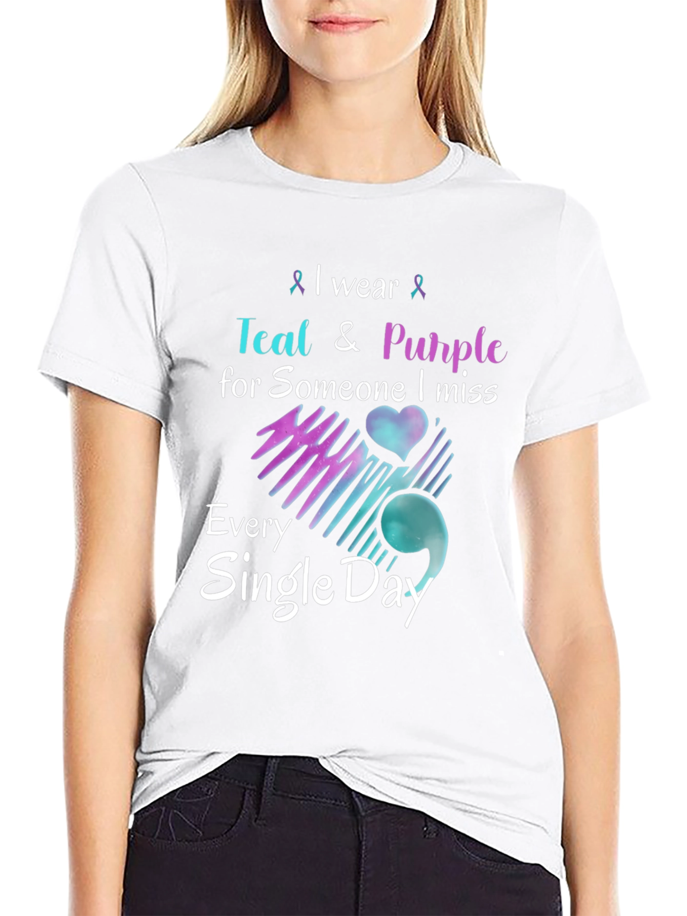 Black Teal & Purple Remembrance T-Shirt - Missed Loved One view 9