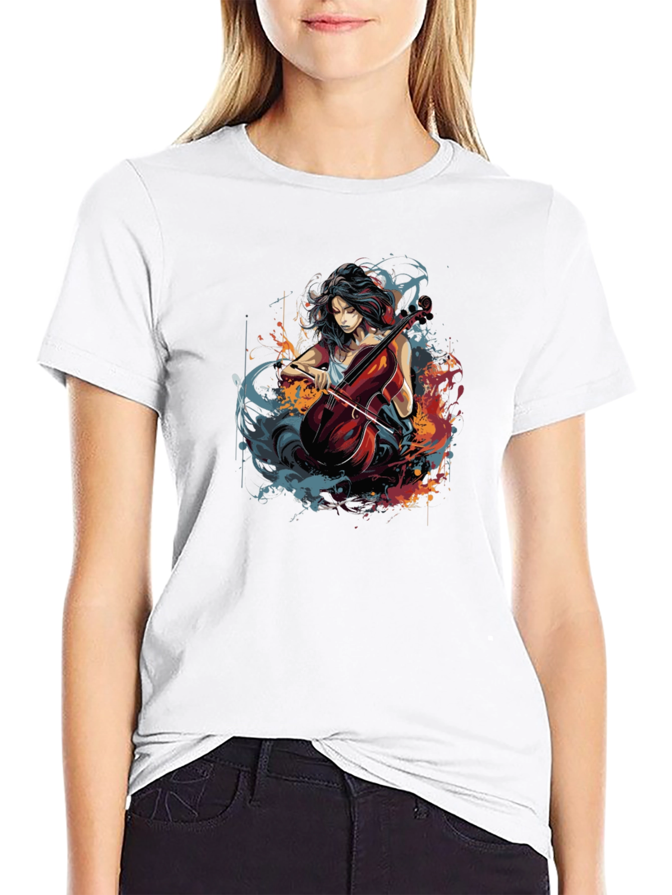 Black Cello Woman Black T-Shirt Unique Design view 9