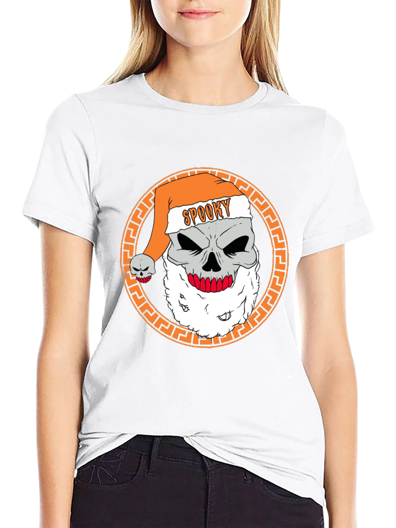 Black Spooky Santa Skull Graphic Tee view 9