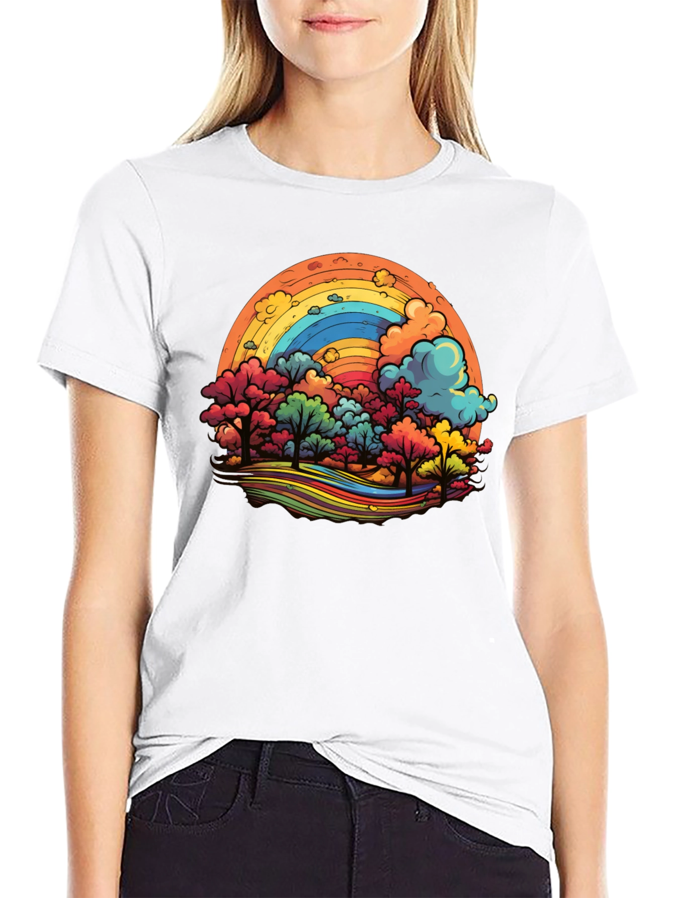 Black Rainbow Trees Graphic Black T-Shirt view 9