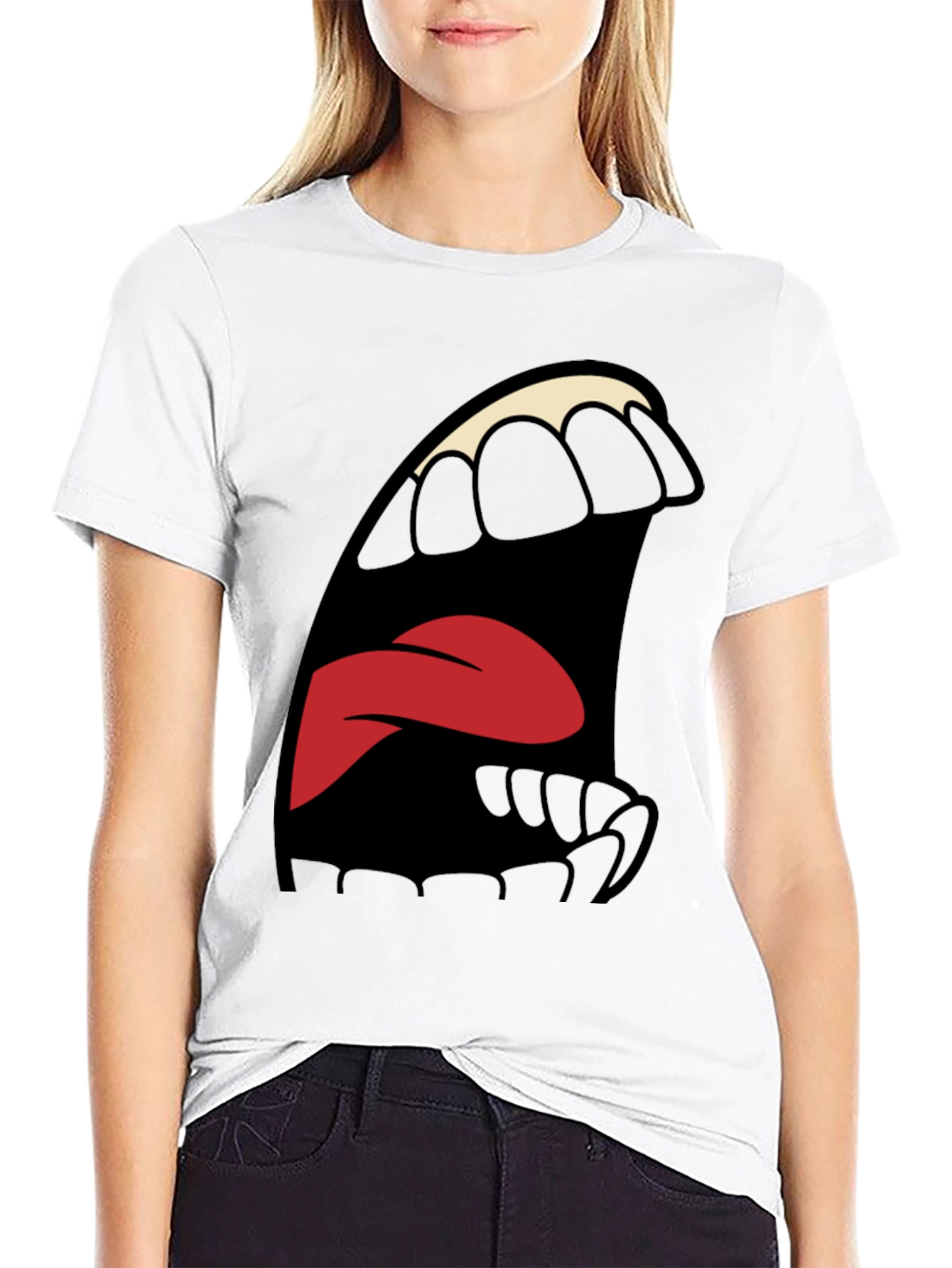 Black Cartoon Mouth Graphic Tee - Expressive Style view 9