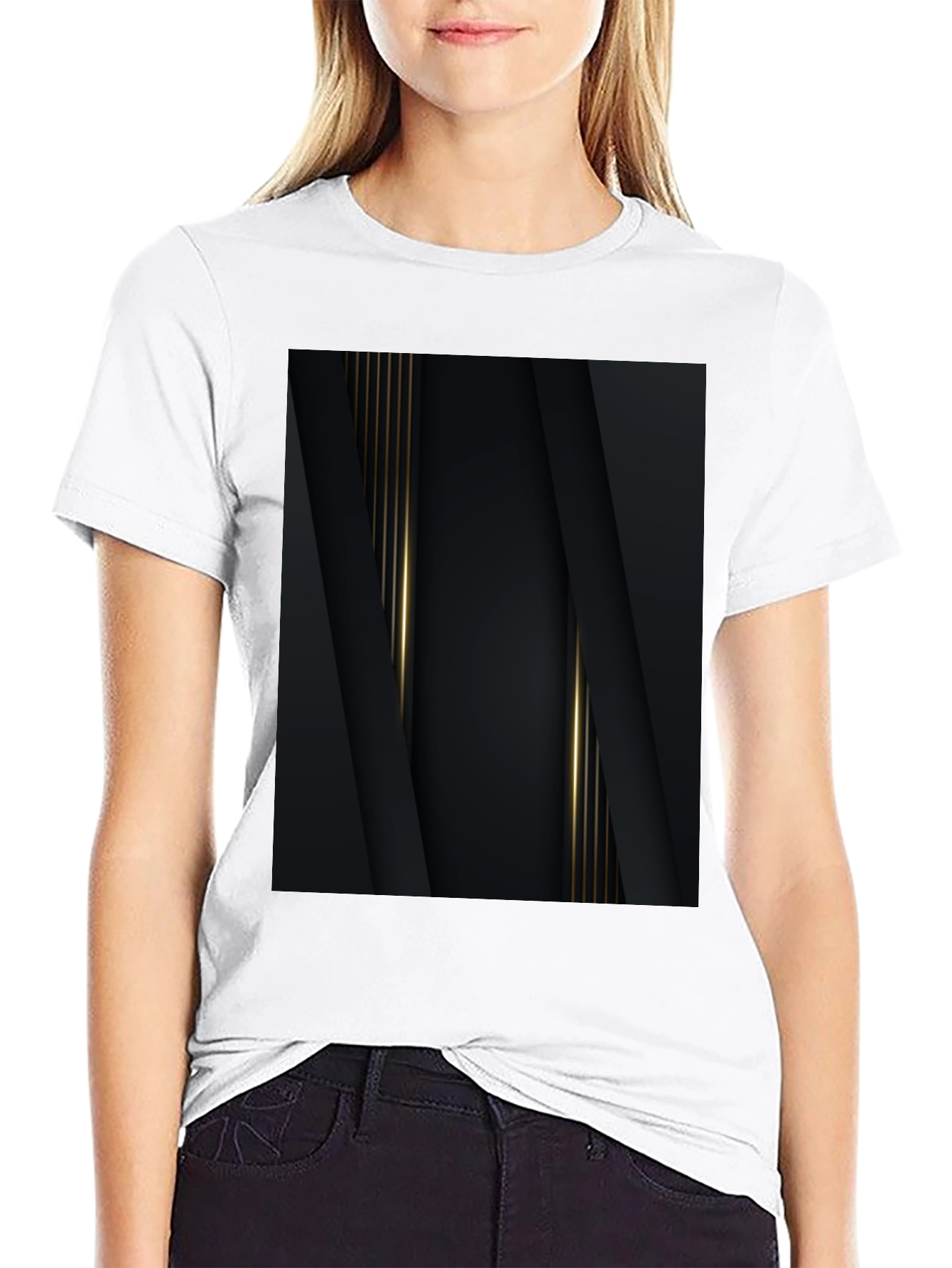 Black Elegant Black & Gold Abstract Design Tee view 9