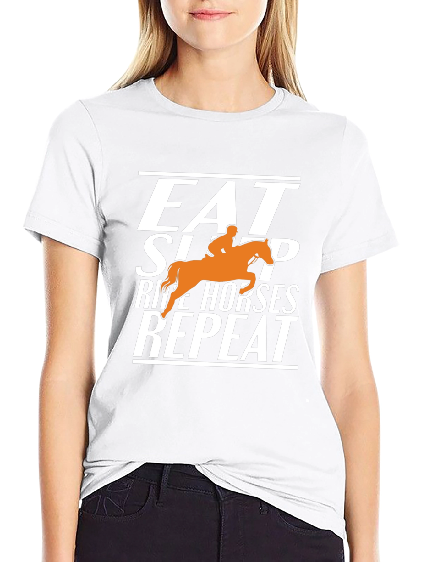 Black Eat Sleep Ride Horses Repeat Graphic Tee view 9